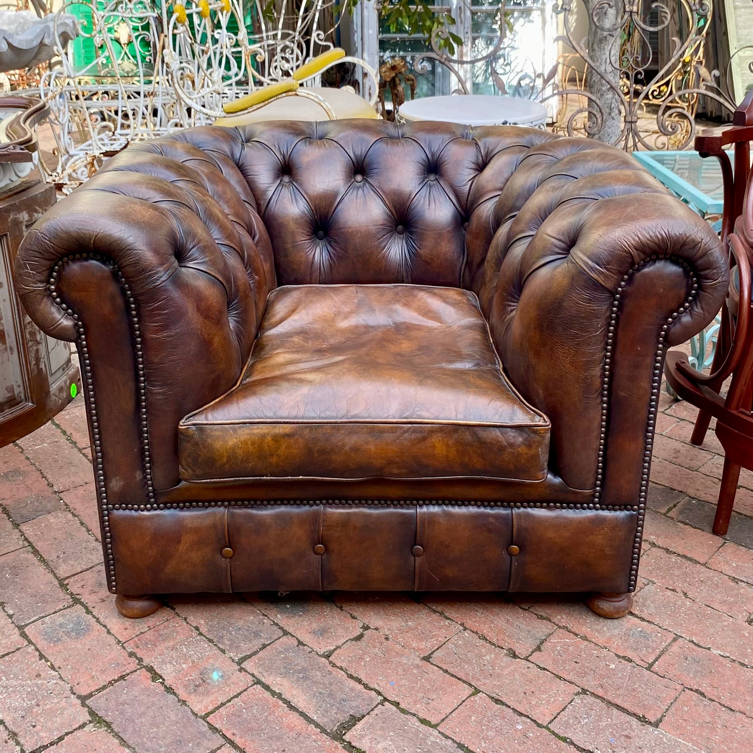 Beautiful Brown Leather Chesterfield Armchair - SOLD