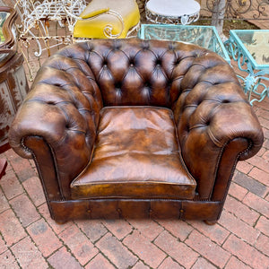 Beautiful Brown Leather Chesterfield Armchair - SOLD