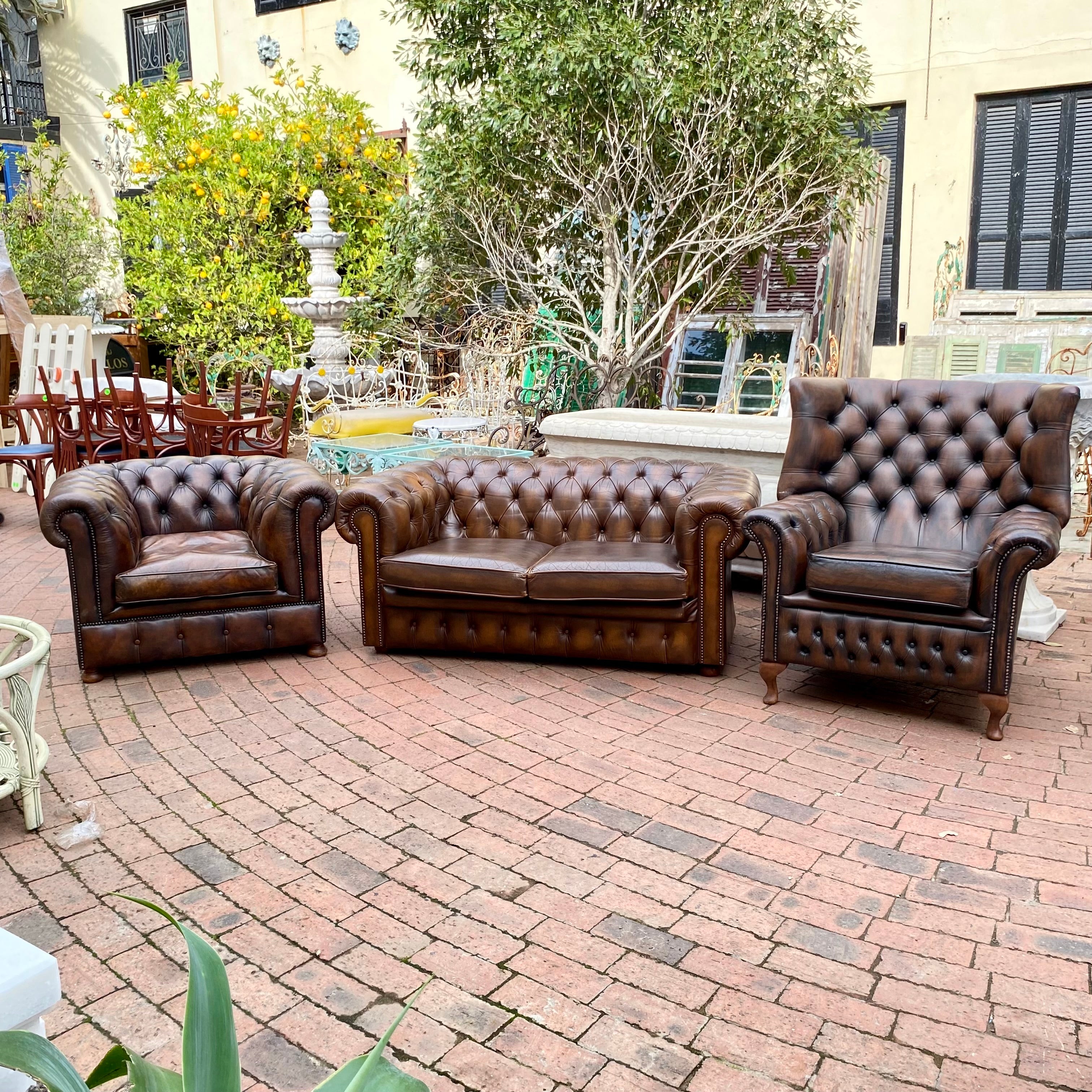 Beautiful Brown Leather Chesterfield Armchair - SOLD