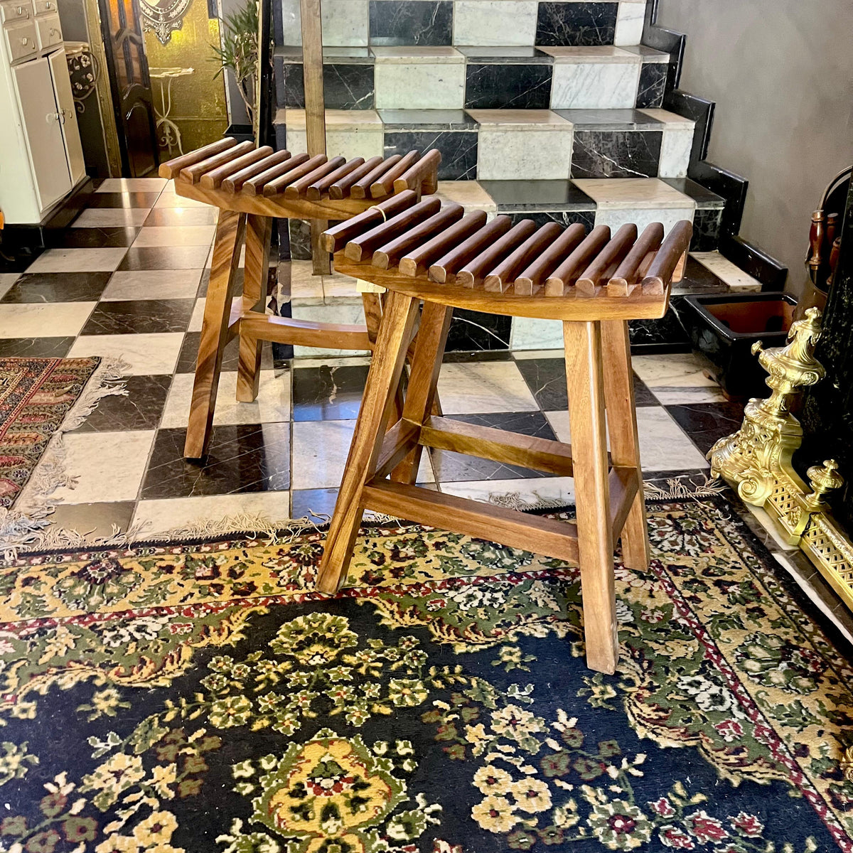 White Cedar Wood Stools – Delos Antiques