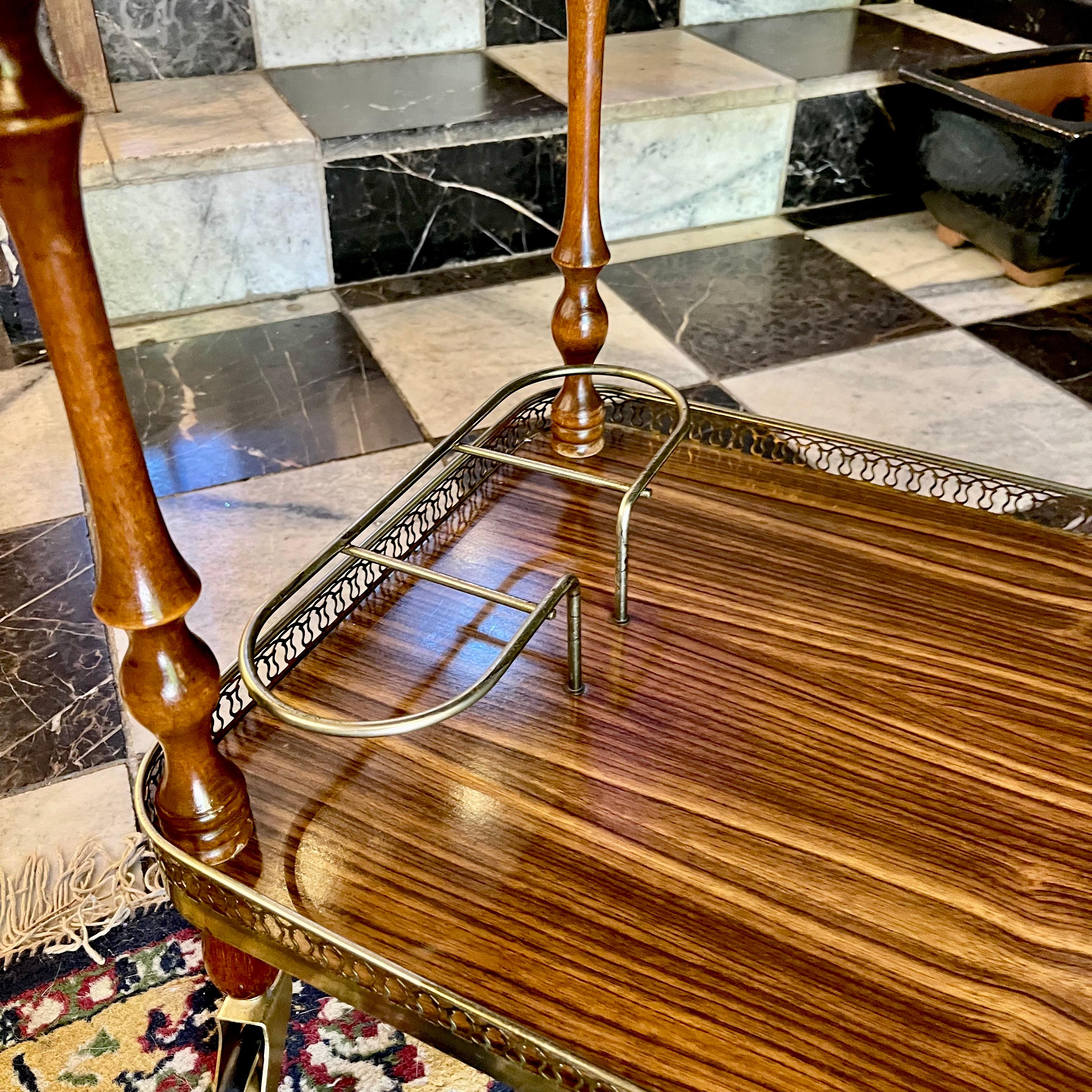 Vintage Two-Tier Drinks Trolley with Brass Gallery, c. 1960s - SOLD