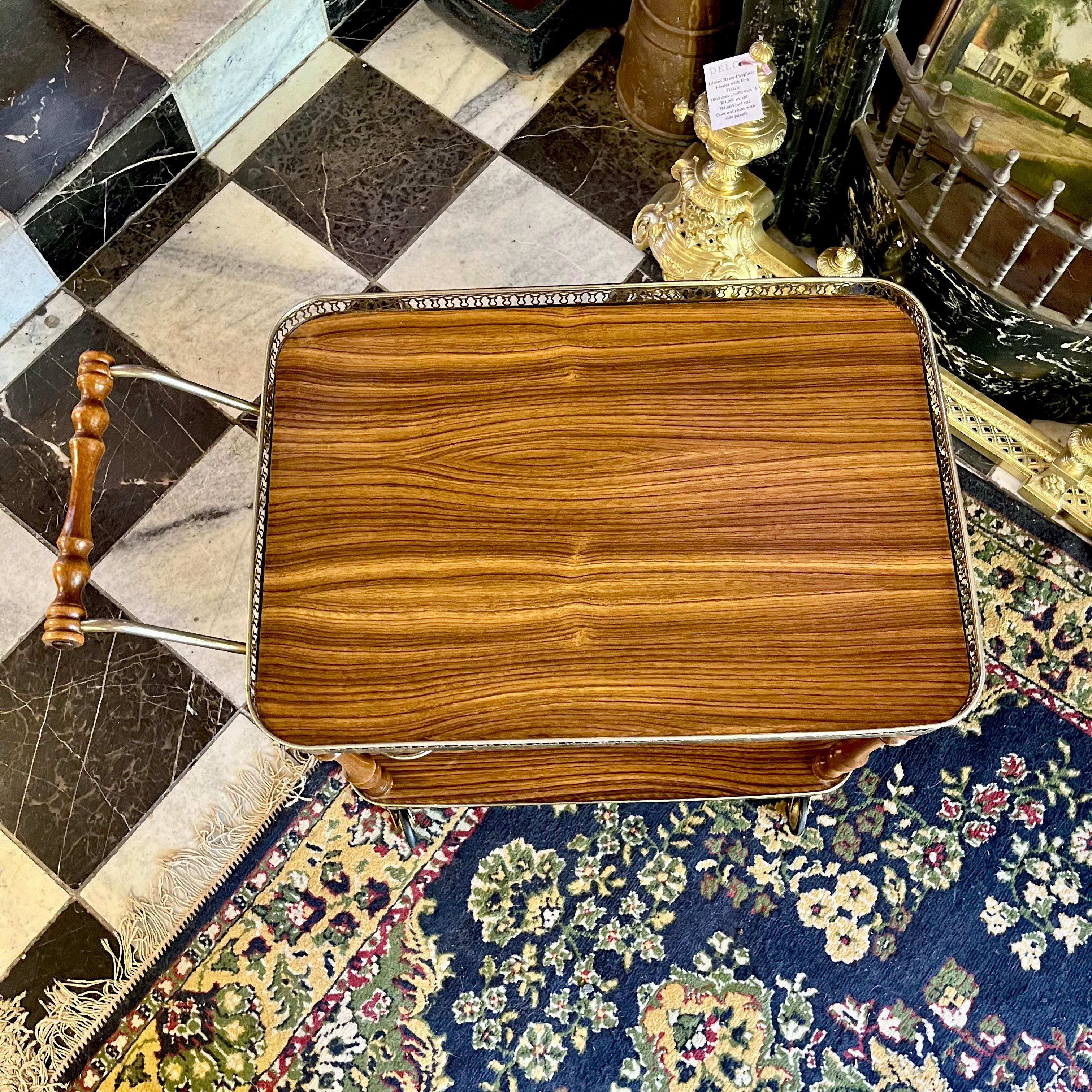 Vintage Two-Tier Drinks Trolley with Brass Gallery, c. 1960s - SOLD