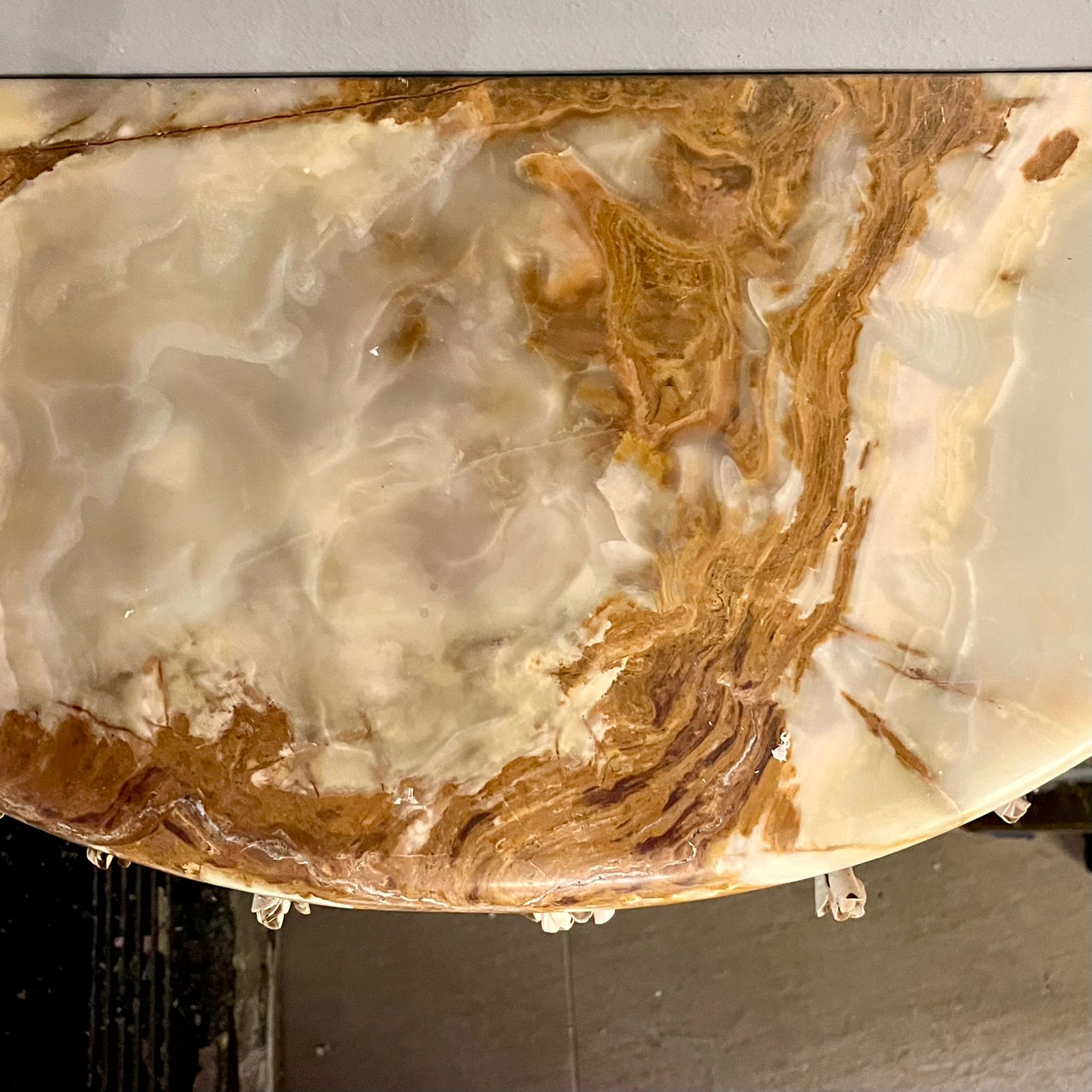 Elegant Wrought Iron Rose Adorned Console with Caramel Latte Mottled Marble top