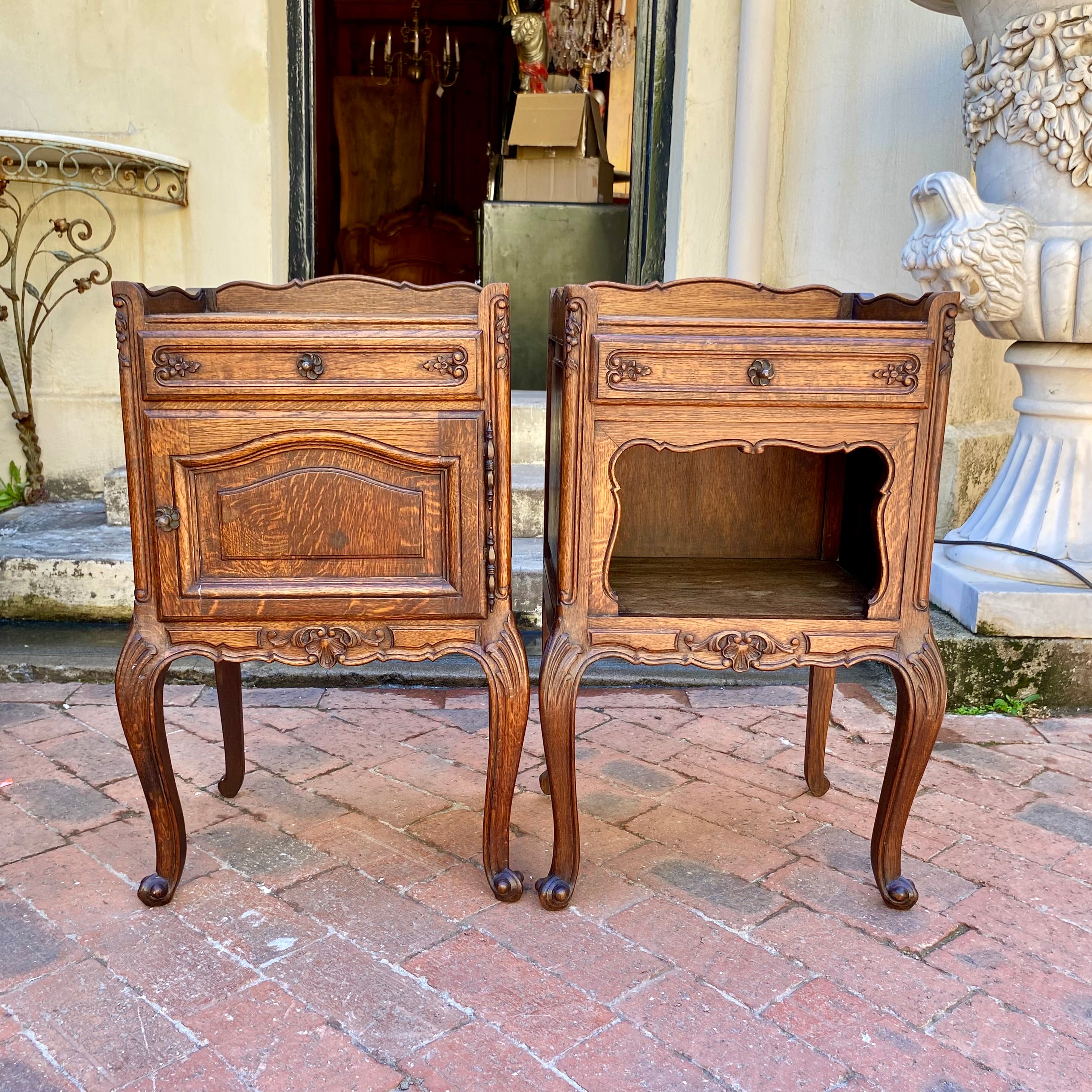 Mr & Mrs Antique Oak Bedside Pedestals