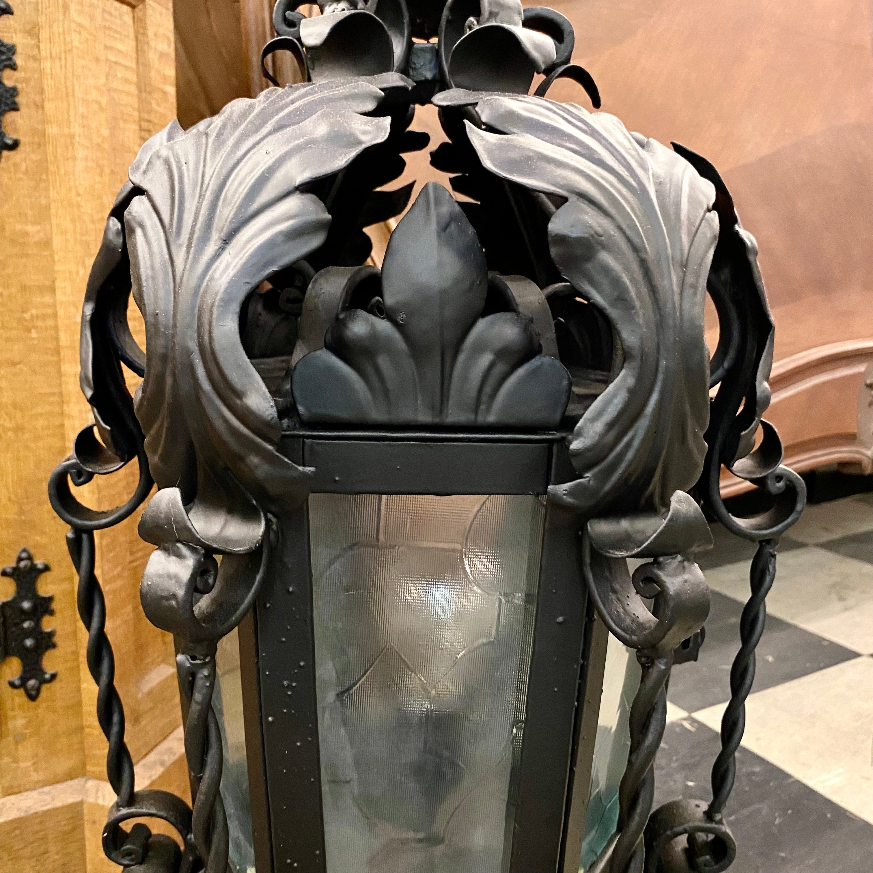 Antique Wrought Iron Lanterns with Aged Glass
