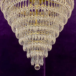 Aged Brass and Crystal Waterfall Chandelier
