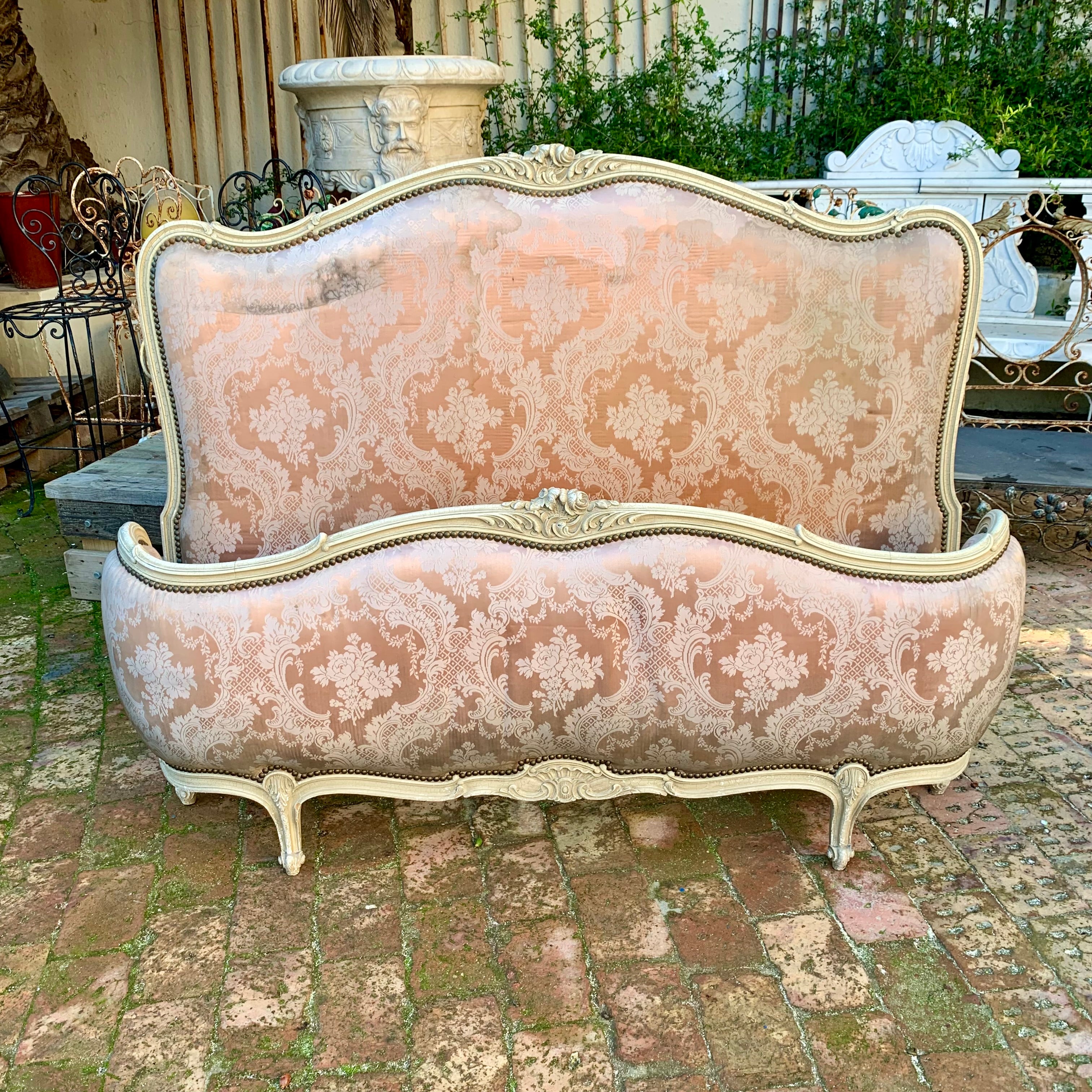 Antique French Satin Upholstery Bed Frame - DOUBLE