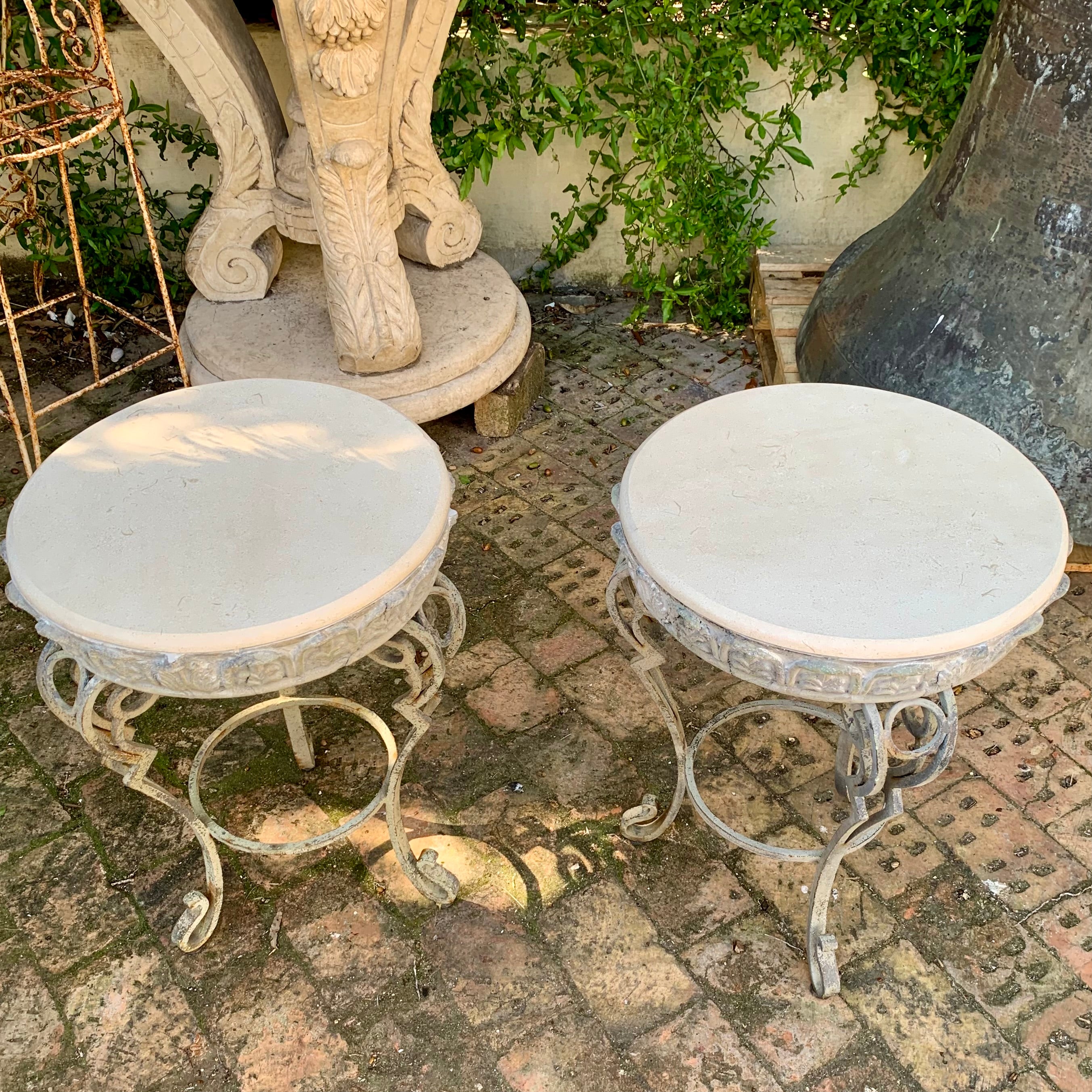 Pretty Wrought Iron and Cement Base with Marble Top Table - SOLD