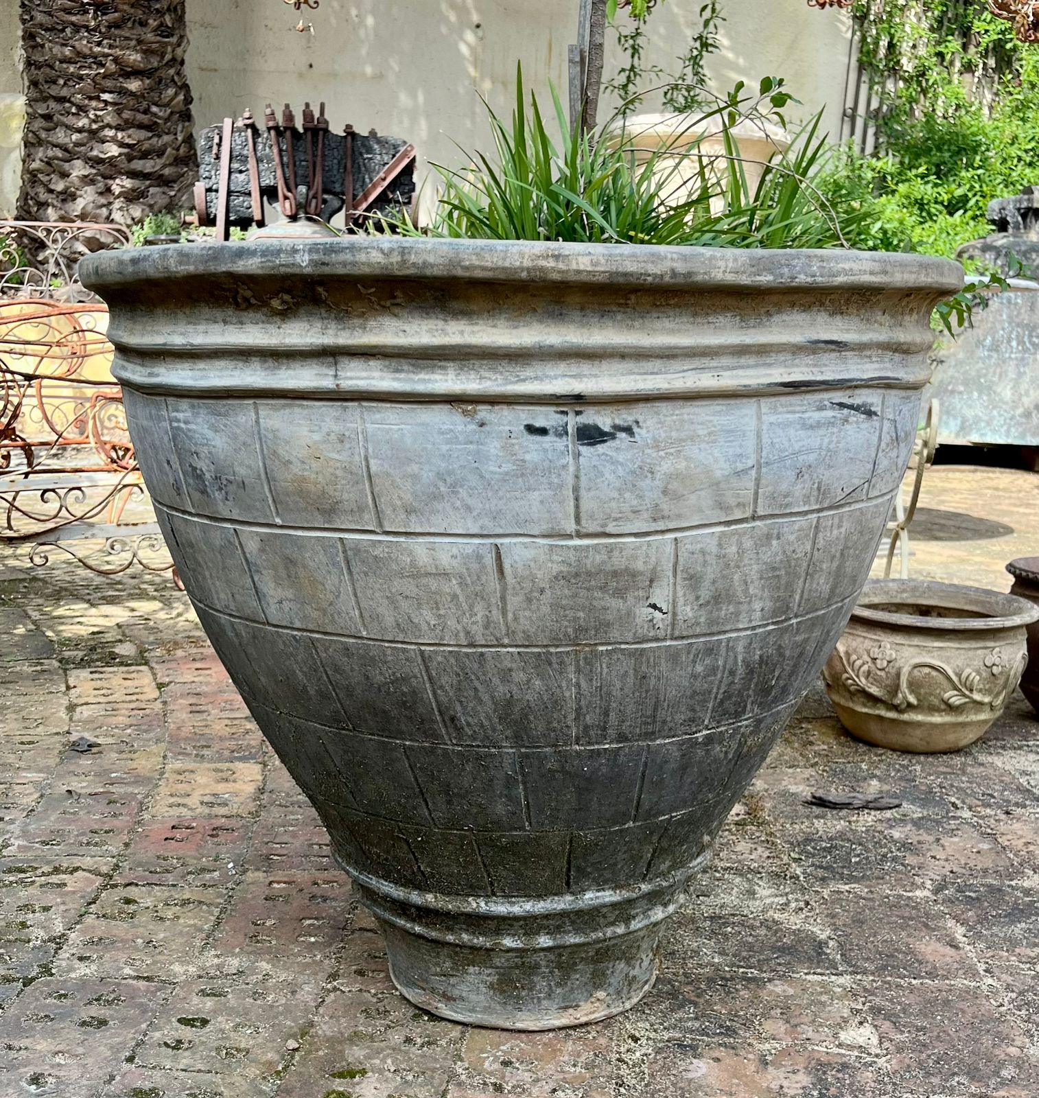 Large Weathered Grey Terracotta Pot