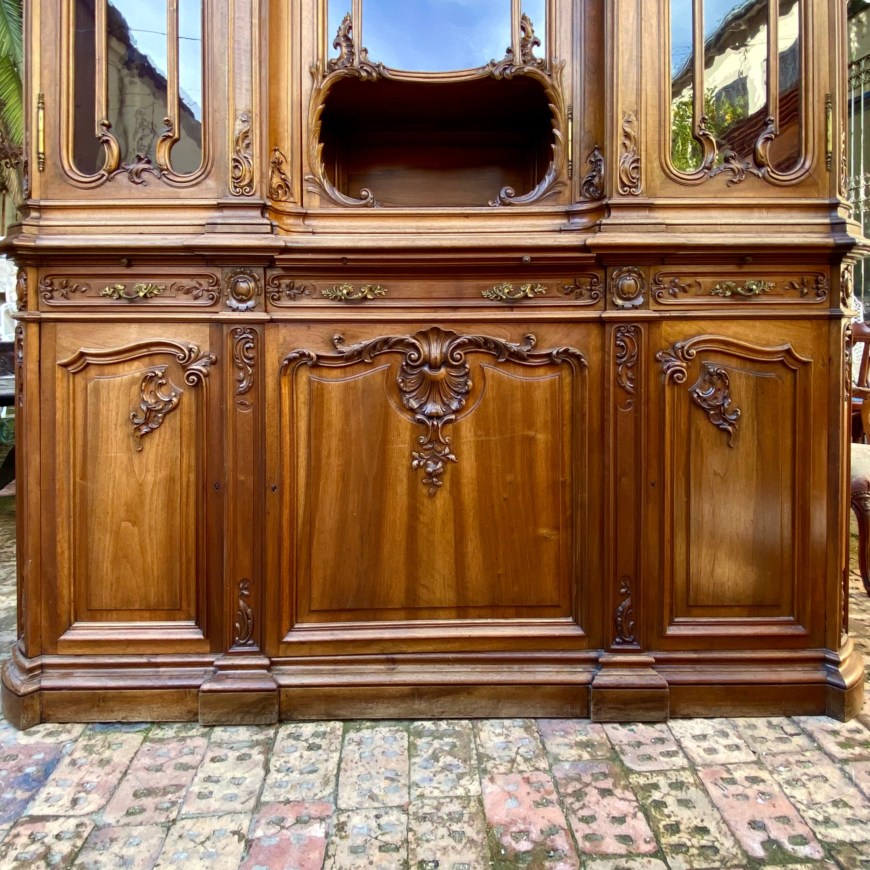 Incredible Antique Art Nouveau Walnut Display Unit