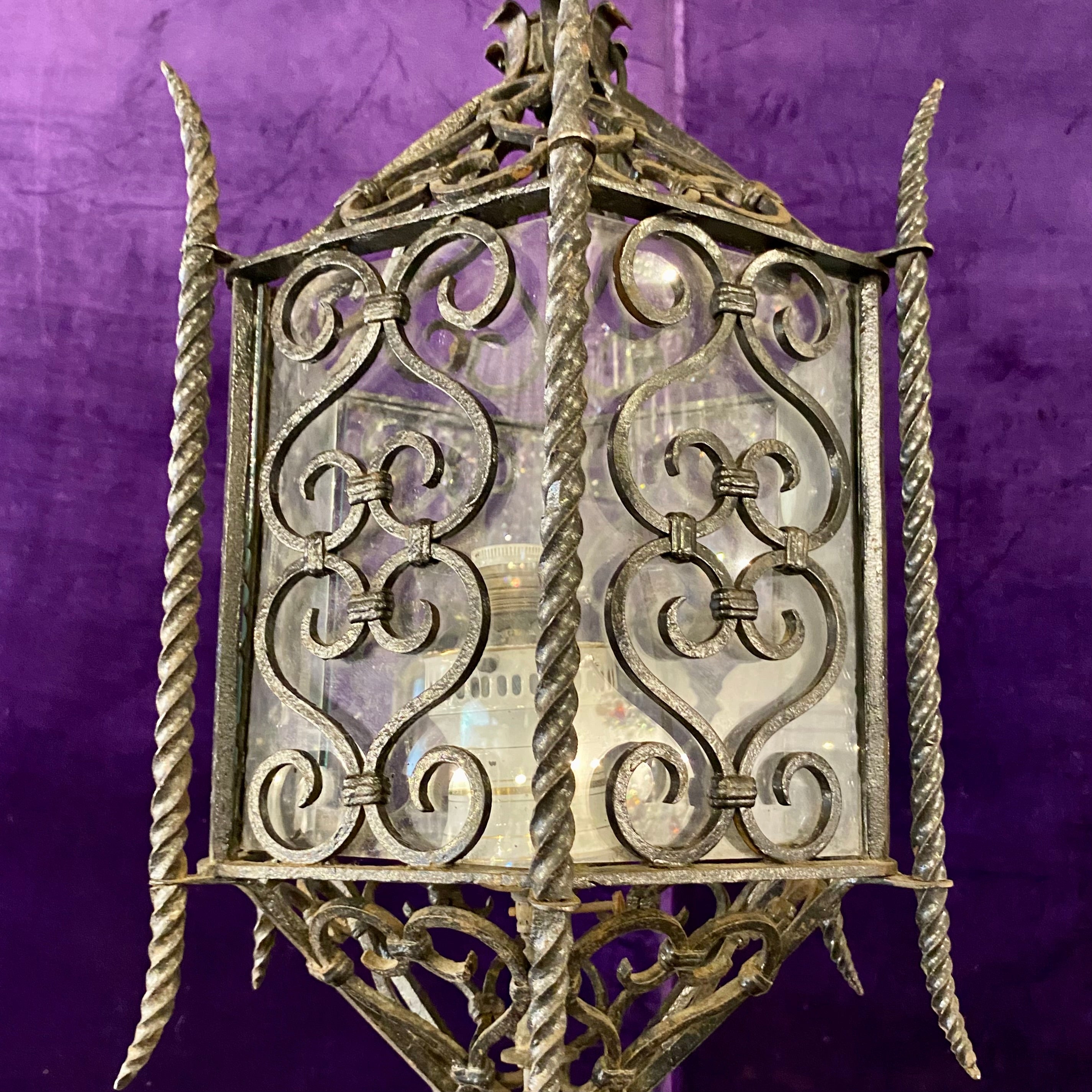 Antique French Wrought Iron and Brass Lantern
