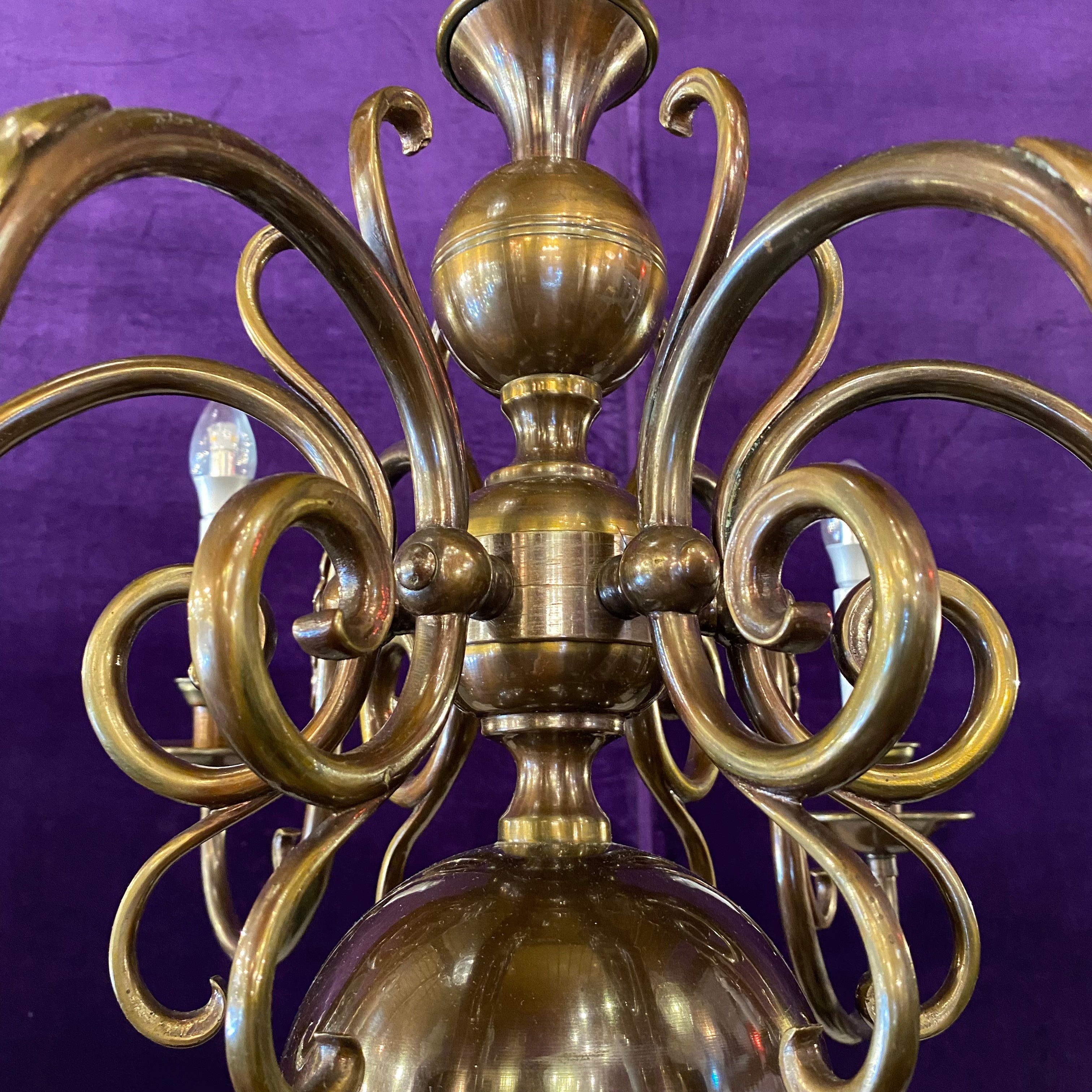 Handsome Antique Aged Brass Flemish Chandelier