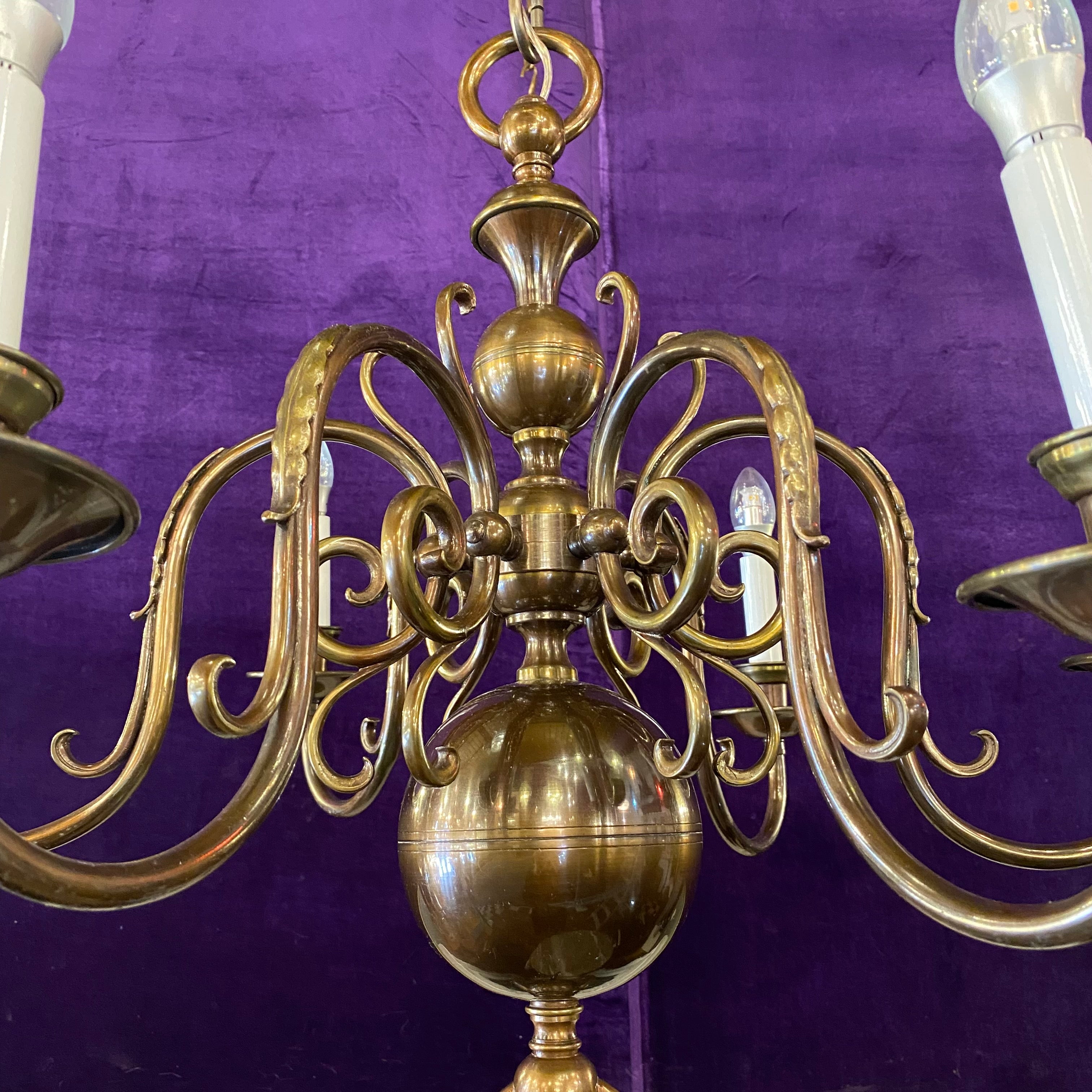 Handsome Antique Aged Brass Flemish Chandelier