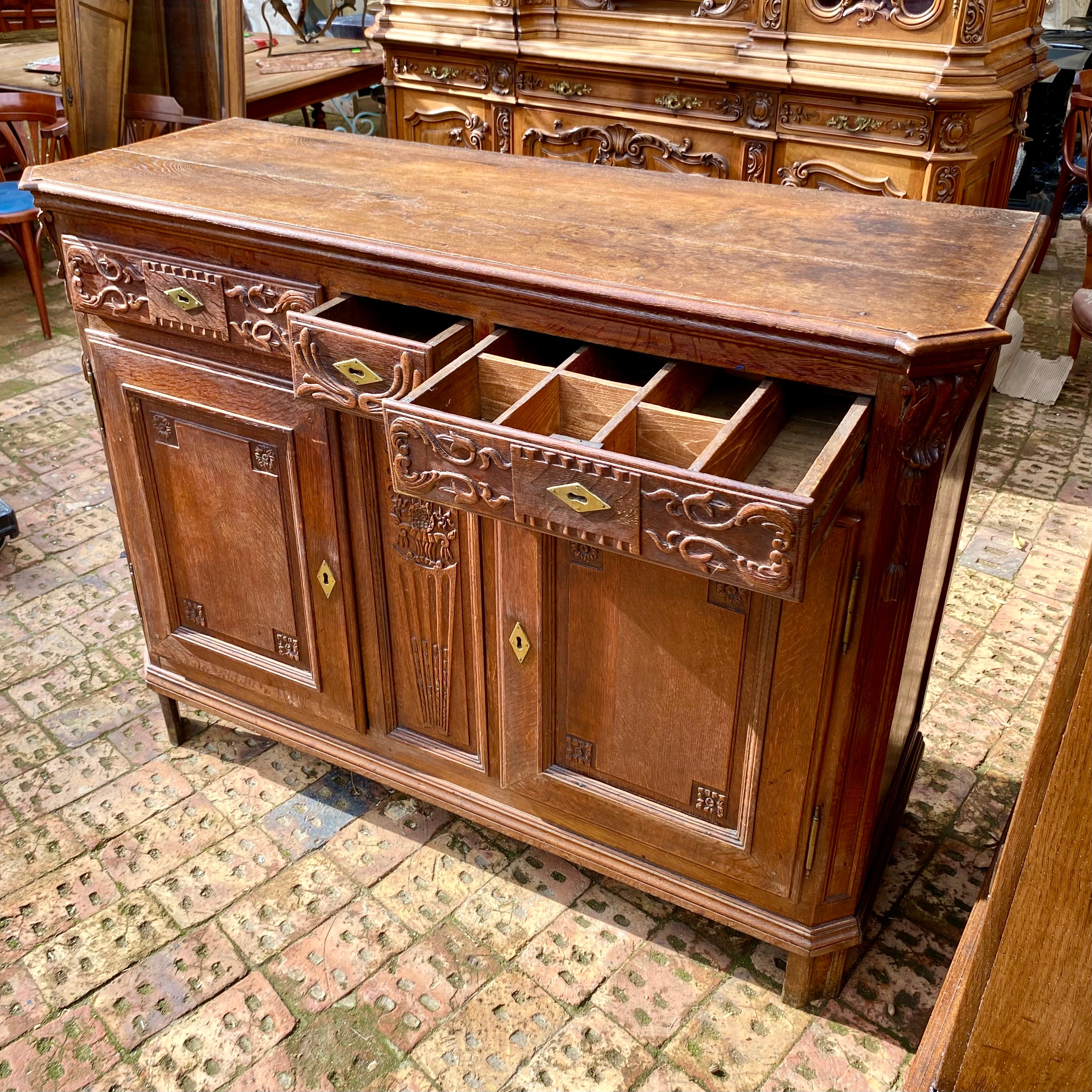 Large Antique Carved Oak Server