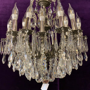 Antique French Nickel Chandelier with Heavy Crystals