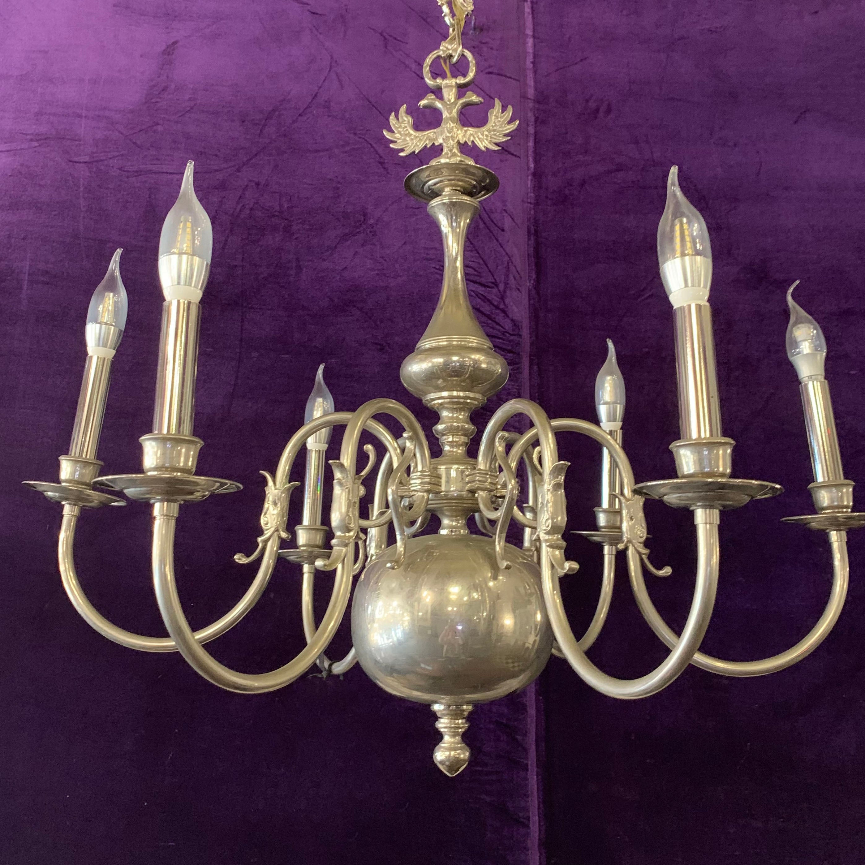 Antique Polished Nickel Flemish Chandelier with Fish Detail