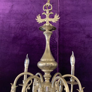 Antique Polished Nickel Flemish Chandelier with Fish Detail