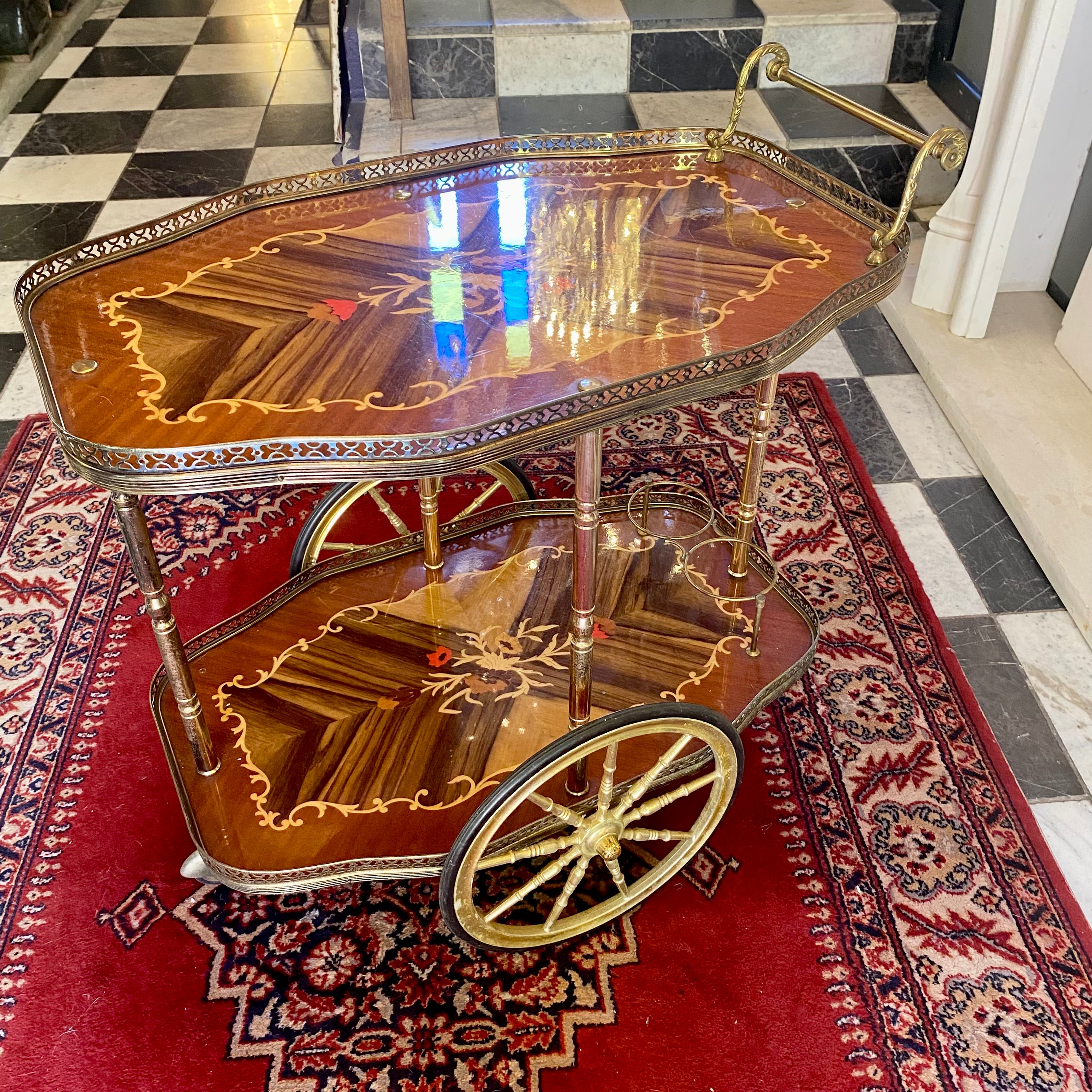 Vintage Inlaid Drinks Trolley with Stunning Inlayh