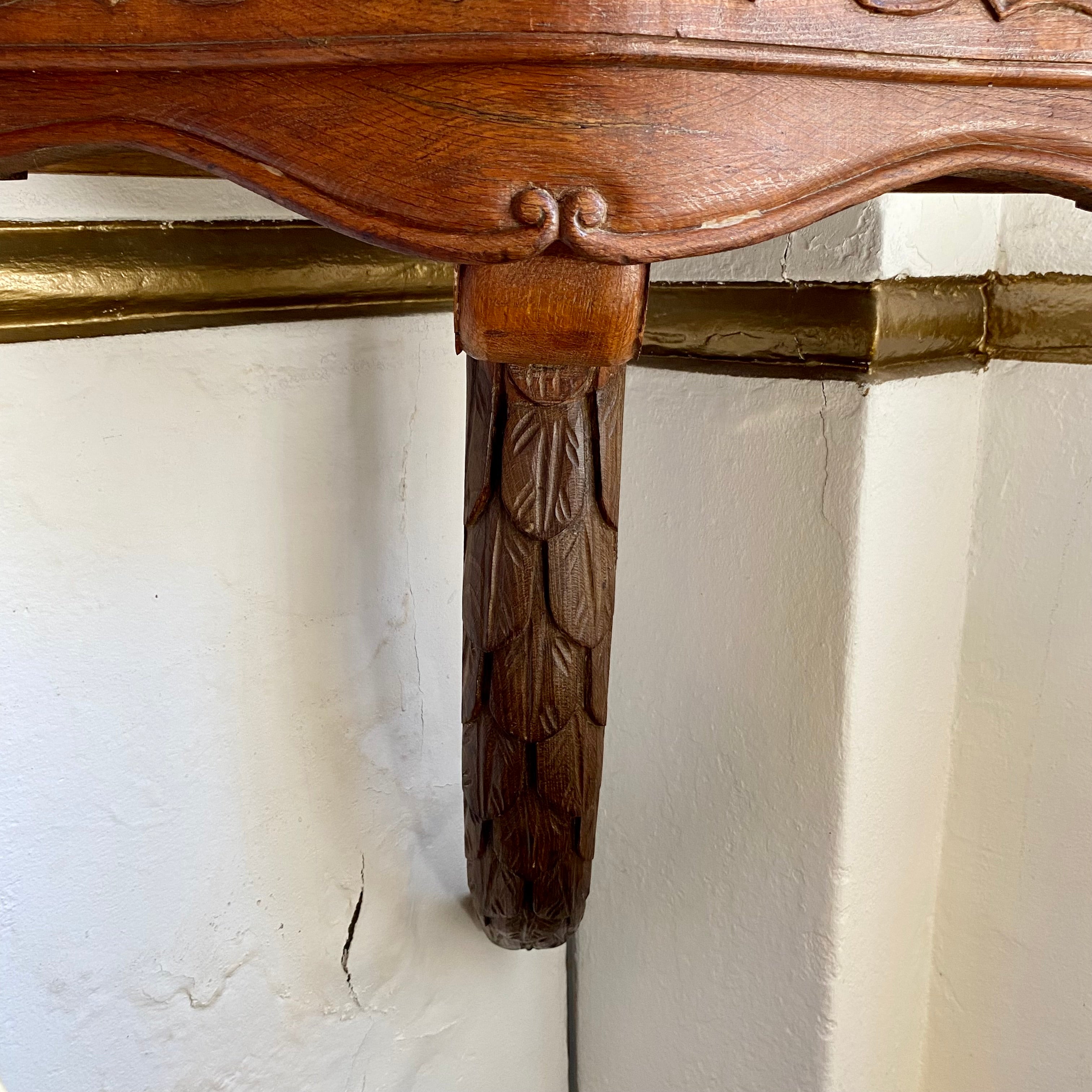 Pair of Floating Carved Oak Corner Shelf with Marble Top