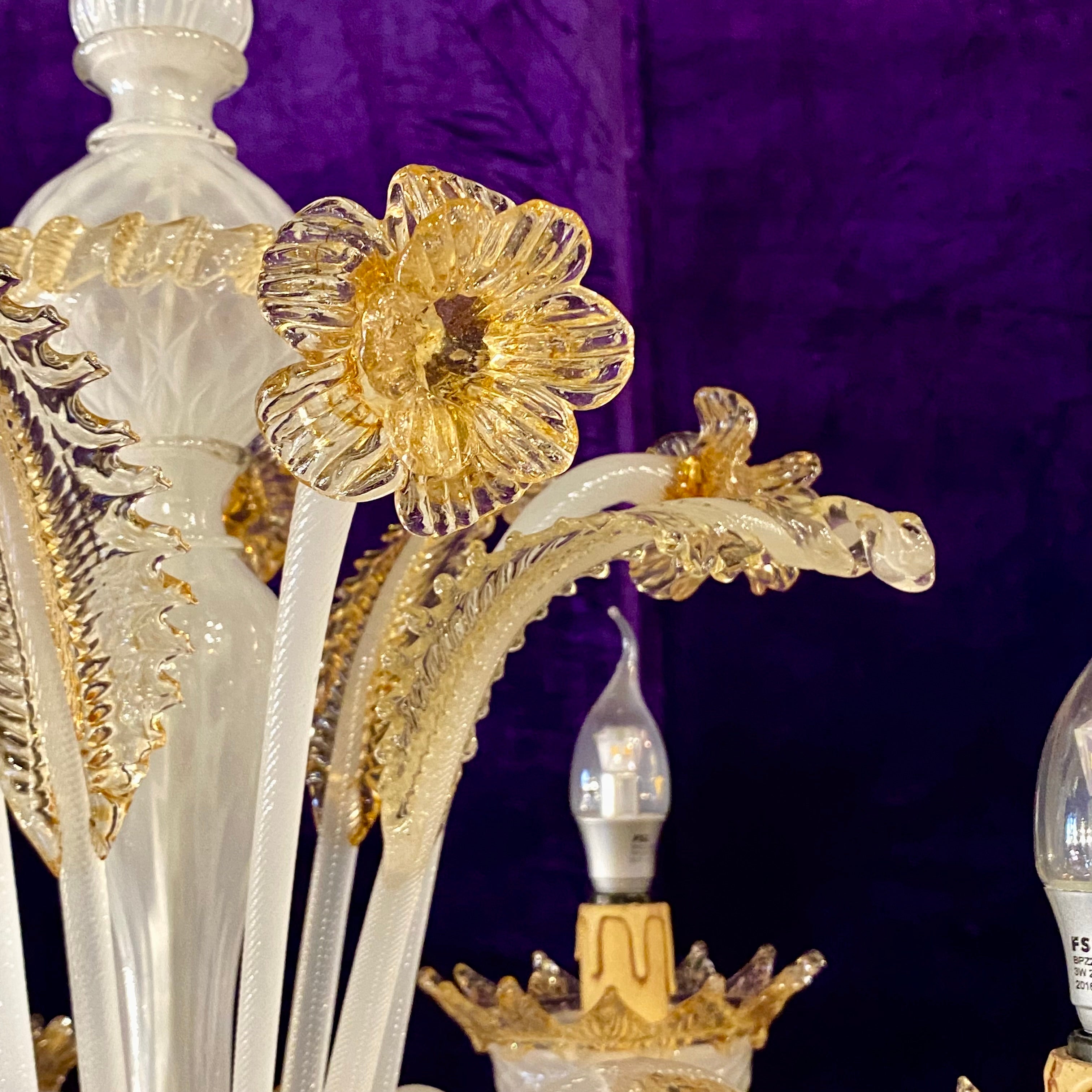 Stunning Opaque and Gold Accent Murano Chandelier