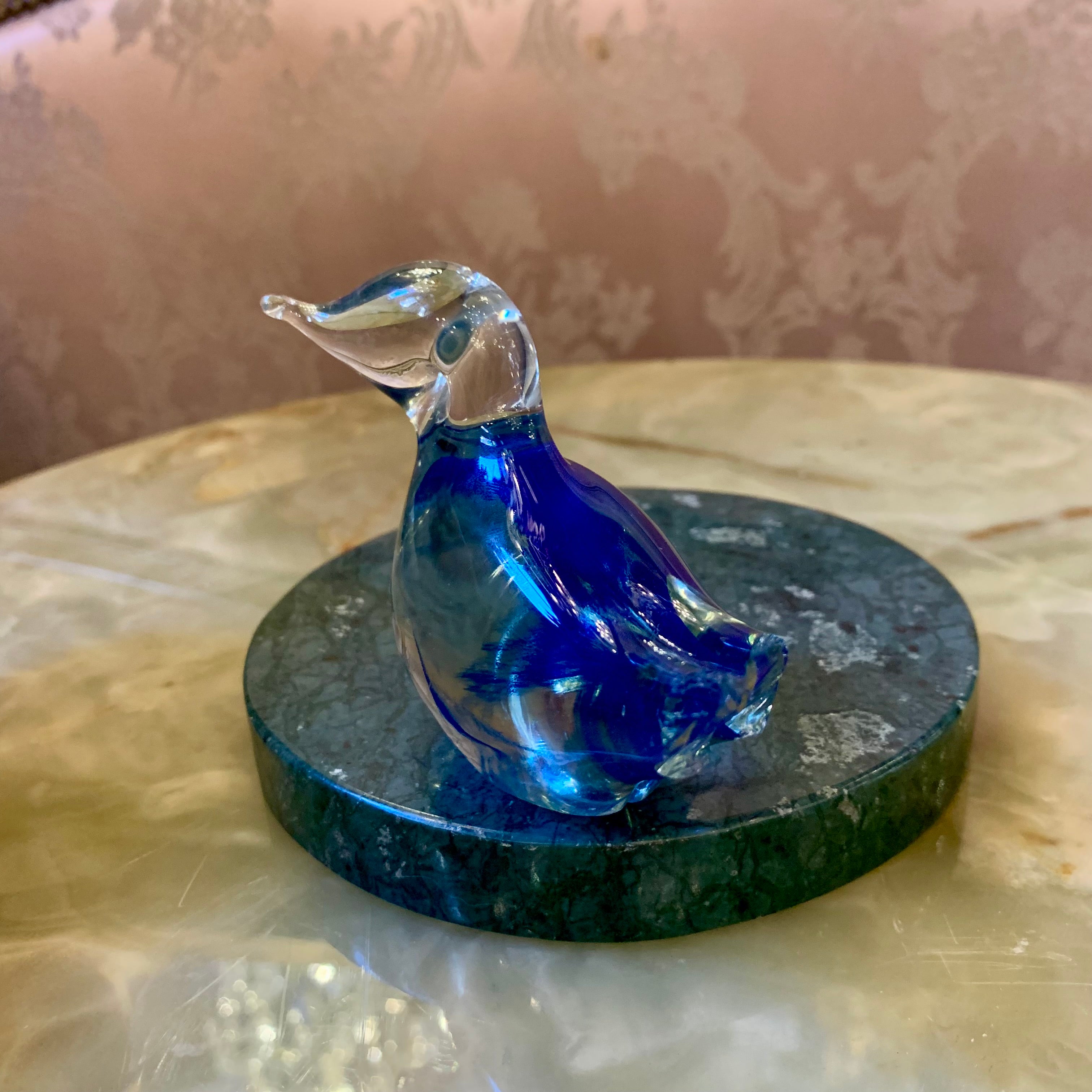 Pretty Clear and Blue Murano Bird Paperweight