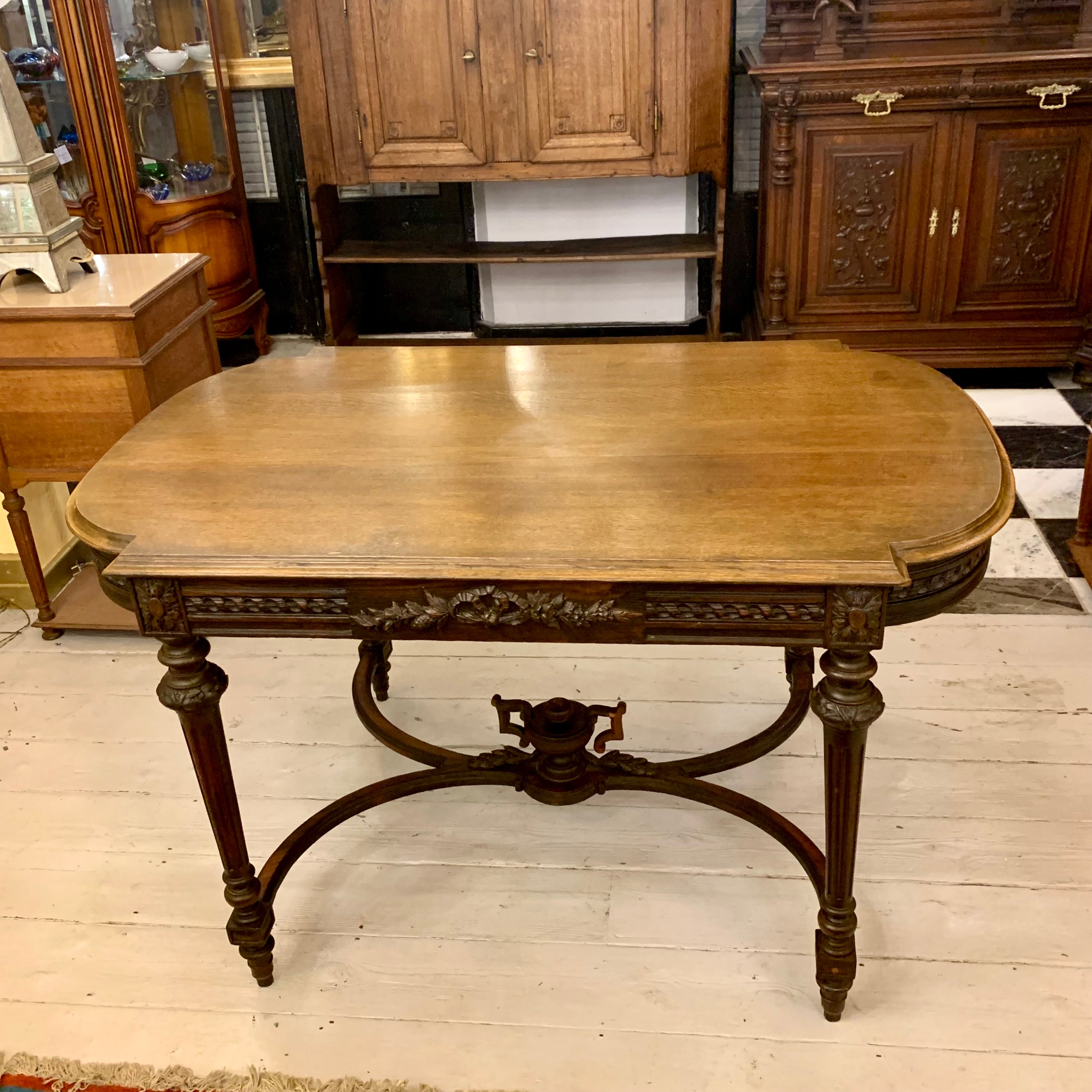 Stunning Antique Hand Carved Oak Dining Table - SOLD