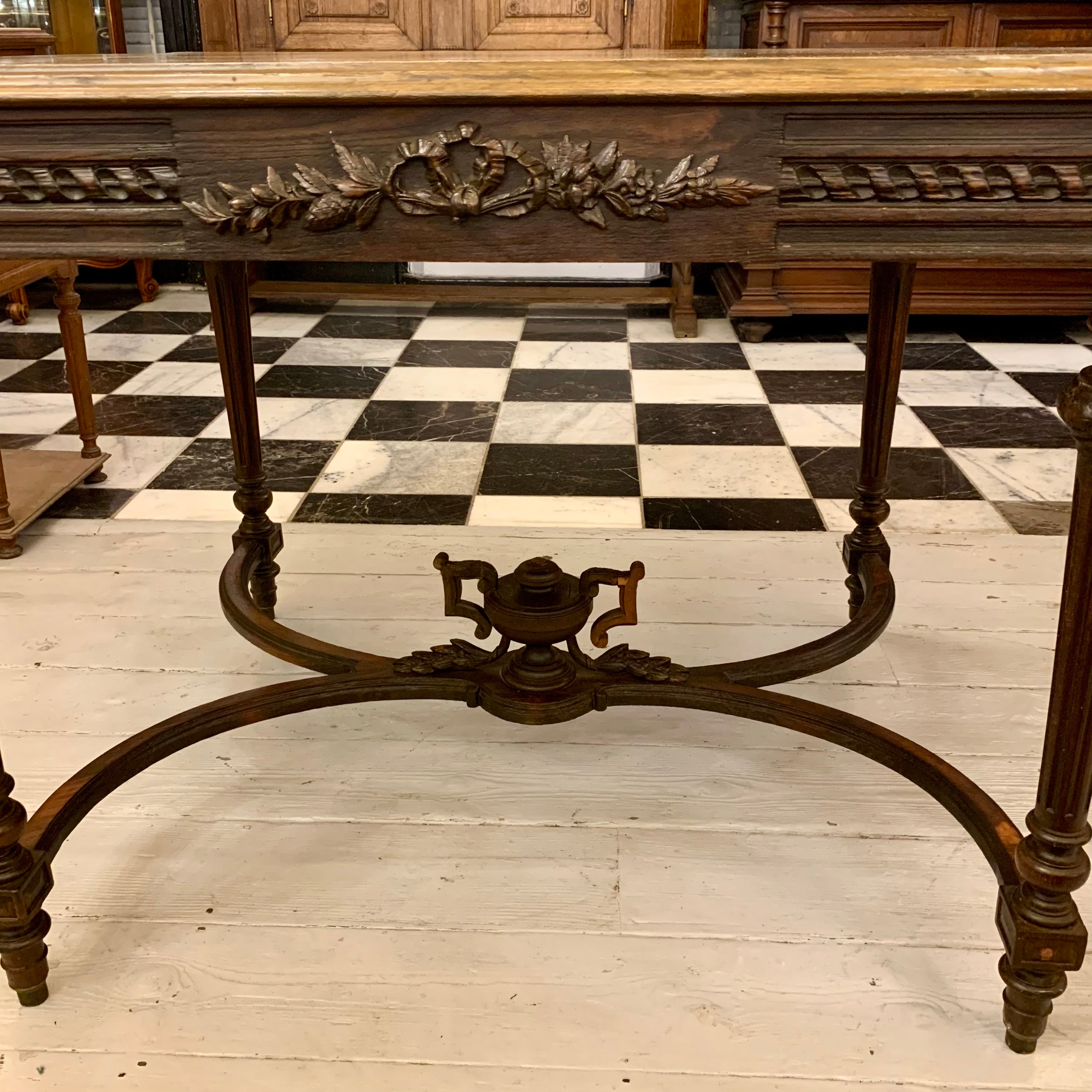 Stunning Antique Hand Carved Oak Dining Table - SOLD