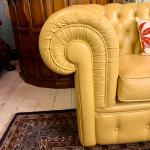 Vintage Sunshine Yellow Leather Button Sofas