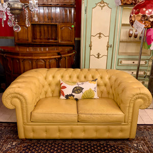 Vintage Sunshine Yellow Leather Button Sofas