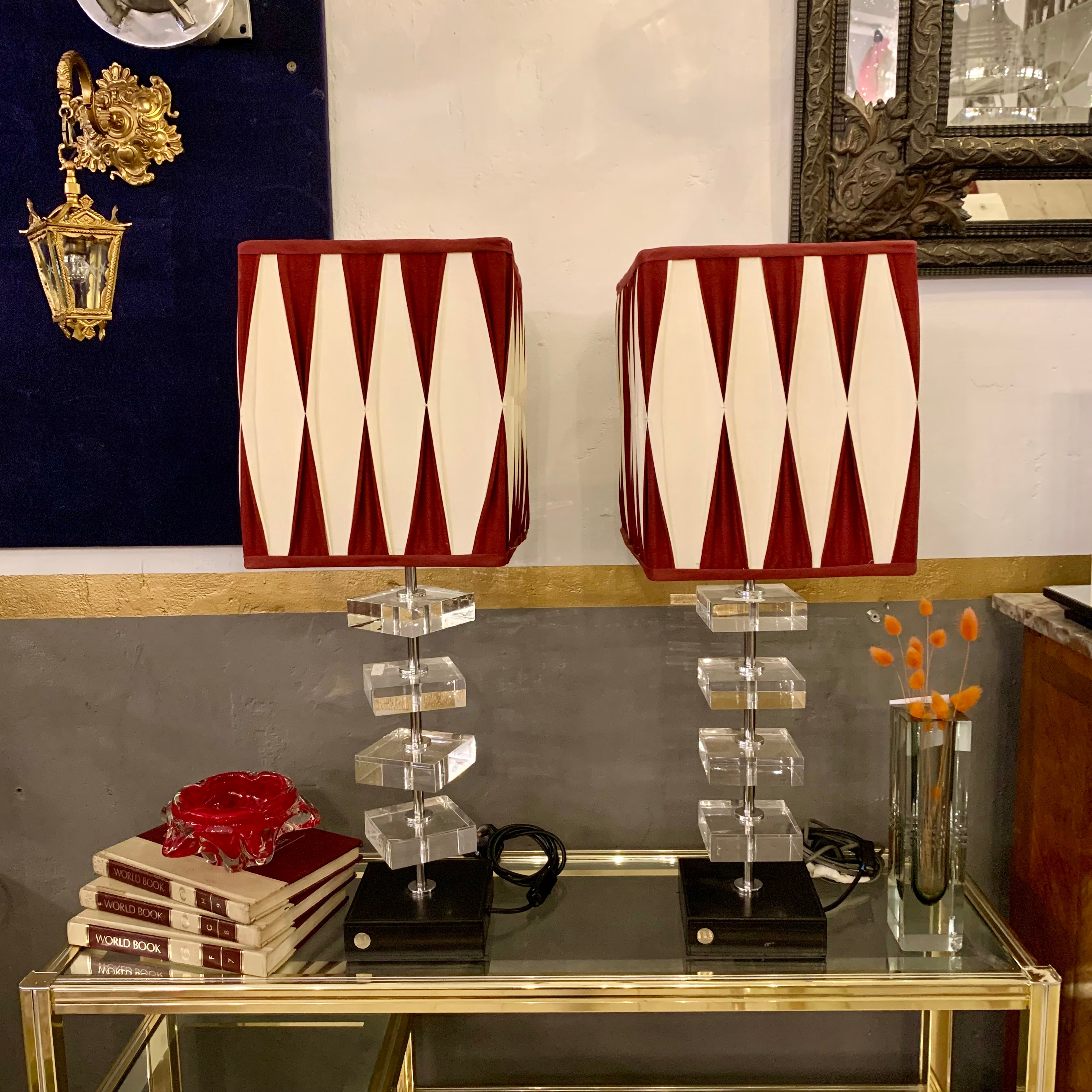 Mid Century Pair of Perspex Stacked Table Lamps