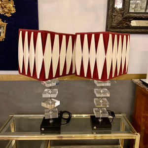 Mid Century Pair of Perspex Stacked Table Lamps