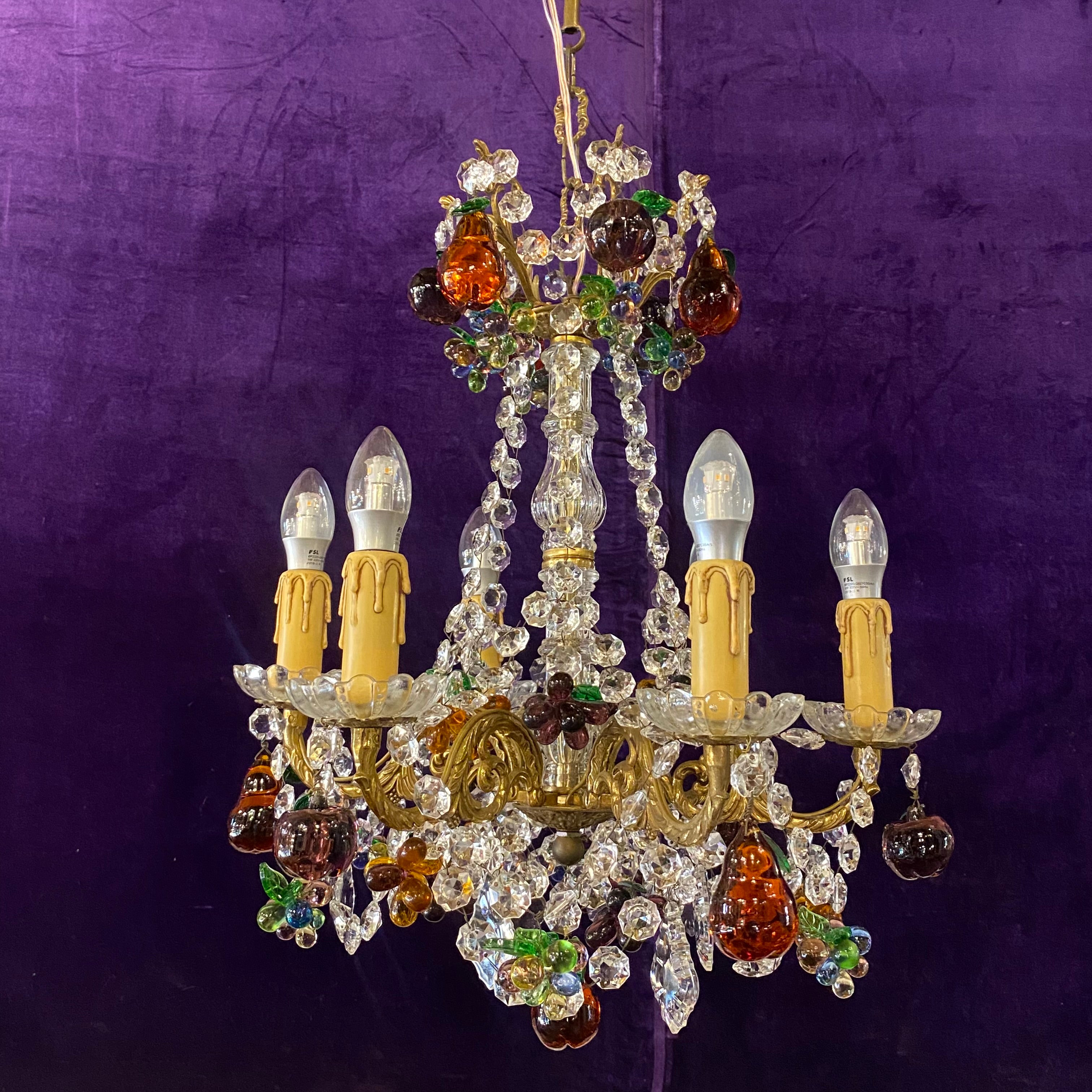 Stunning Antique Italian Blown Glass Fruits Chandelier