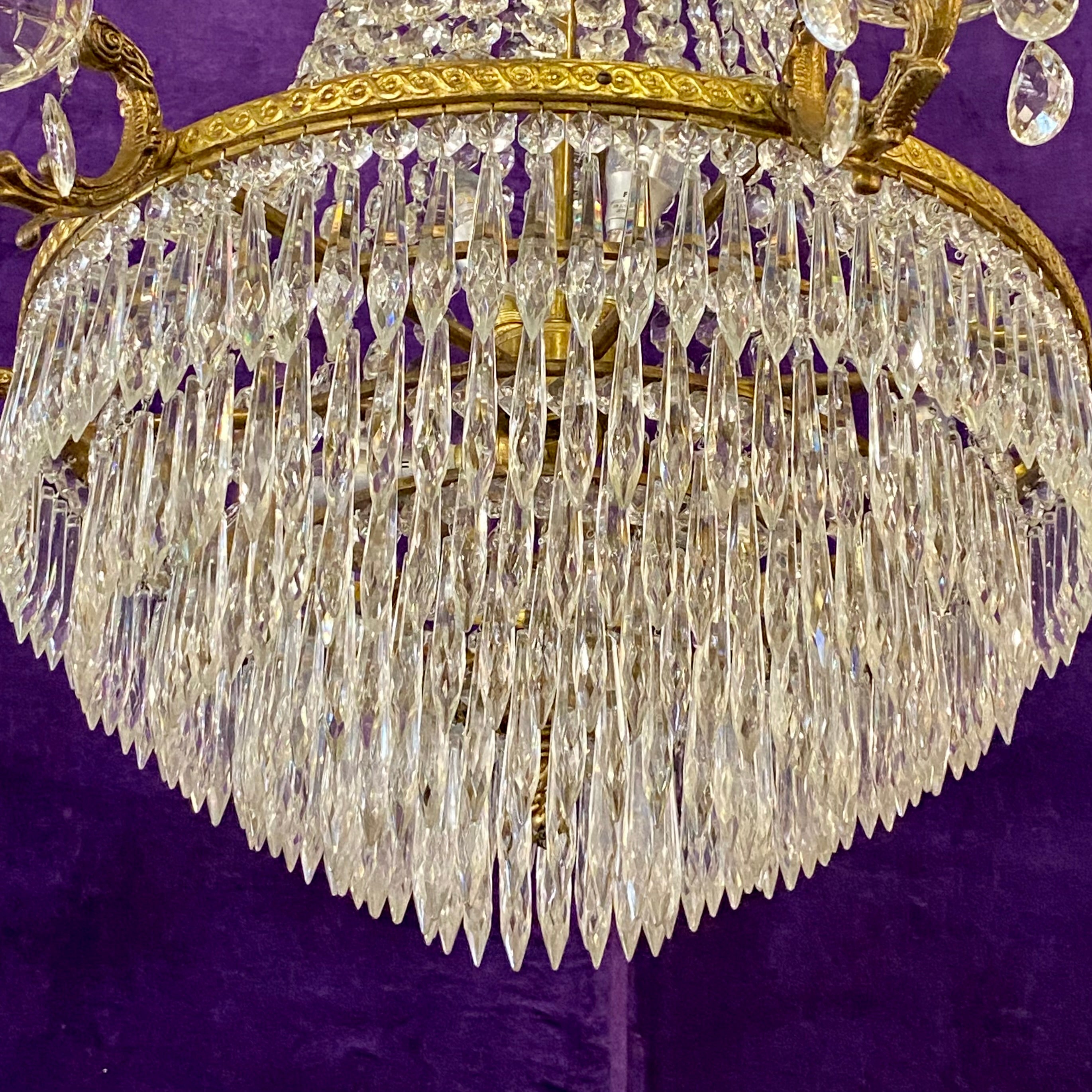 Antique Gilt Metal and Crystal Neoclassical Chandelier - SOLD