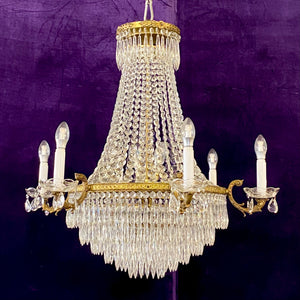 Antique Gilt Metal and Crystal Neoclassical Chandelier - SOLD