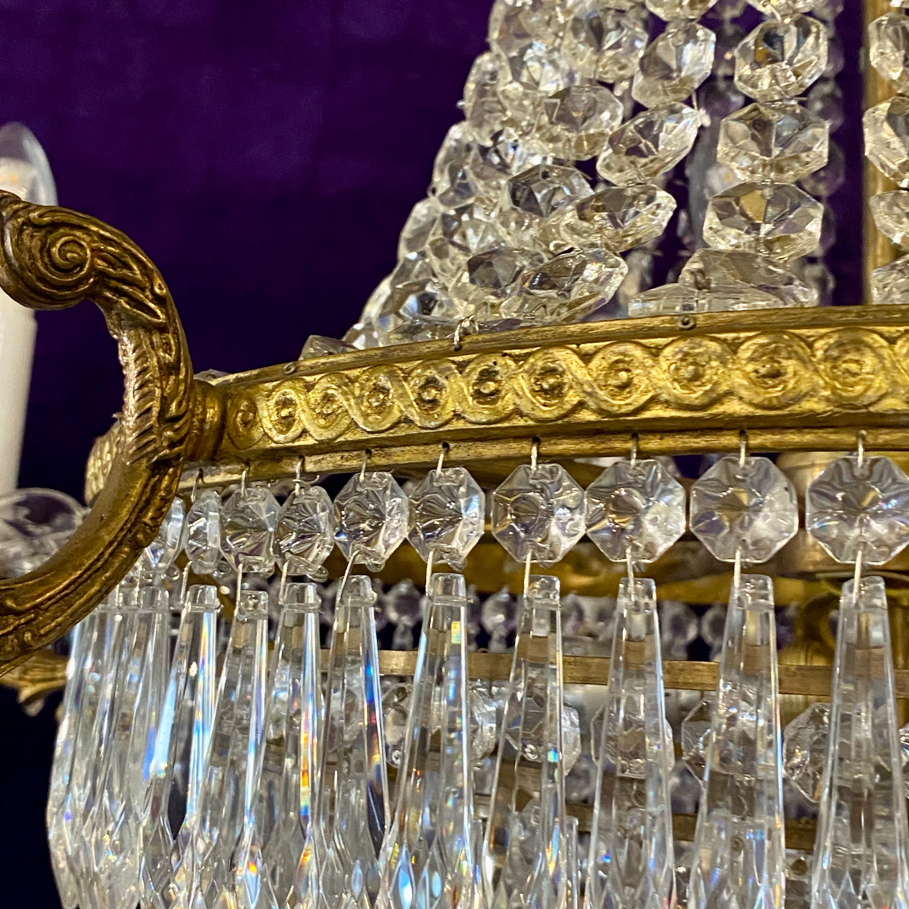 Antique Gilt Metal and Crystal Neoclassical Chandelier - SOLD