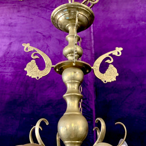 Antique Brass Flemish Chandelier with Mermen Detail