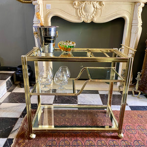 Amazing Vintage Brass and Glass Drinks Trolley