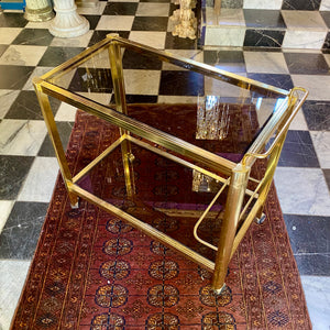 Rare Vintage Smoked Glass and Brass Drinks Trolley