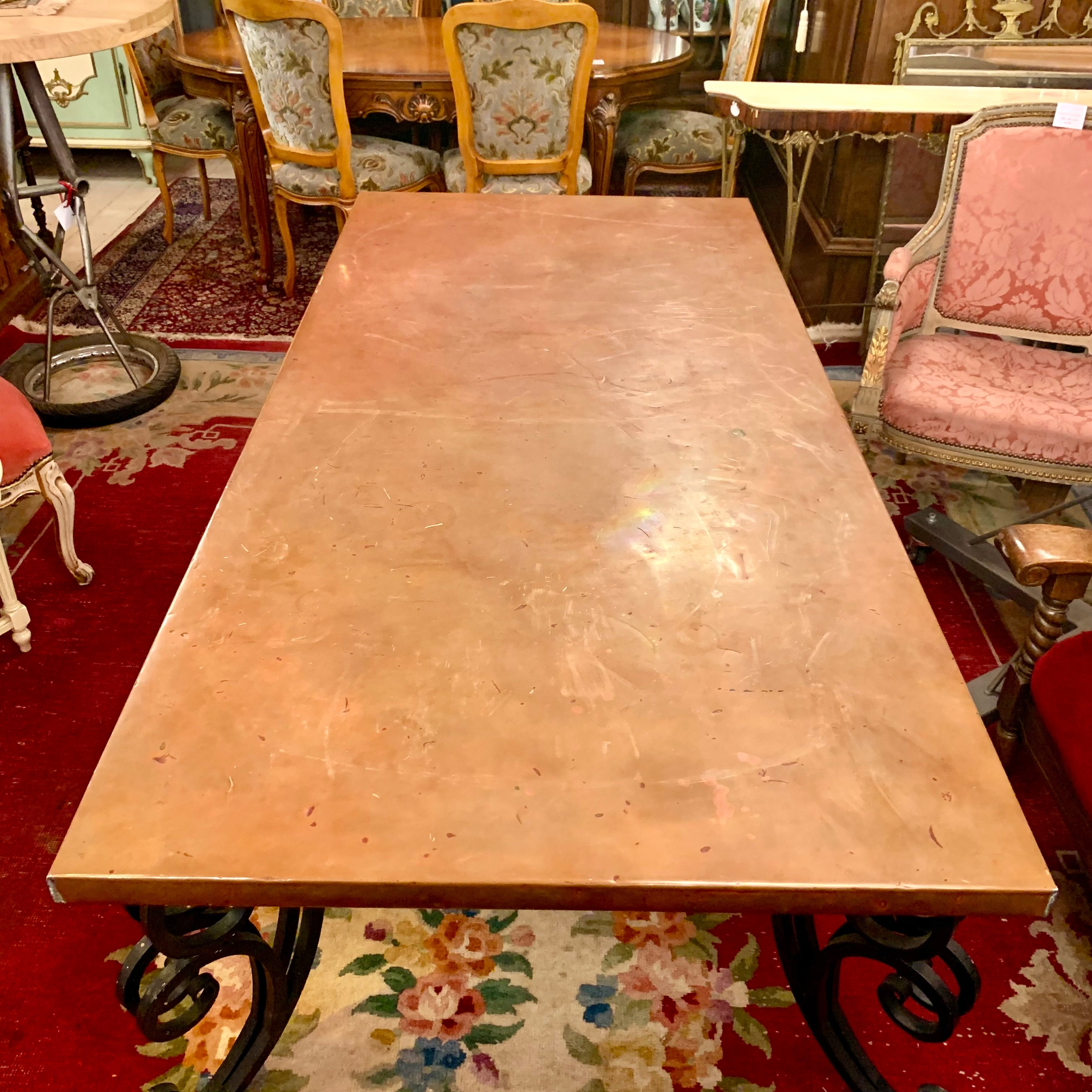 Wrought Iron Base and Copper Top Dining Table