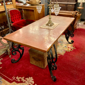 Wrought Iron Base and Copper Top Dining Table