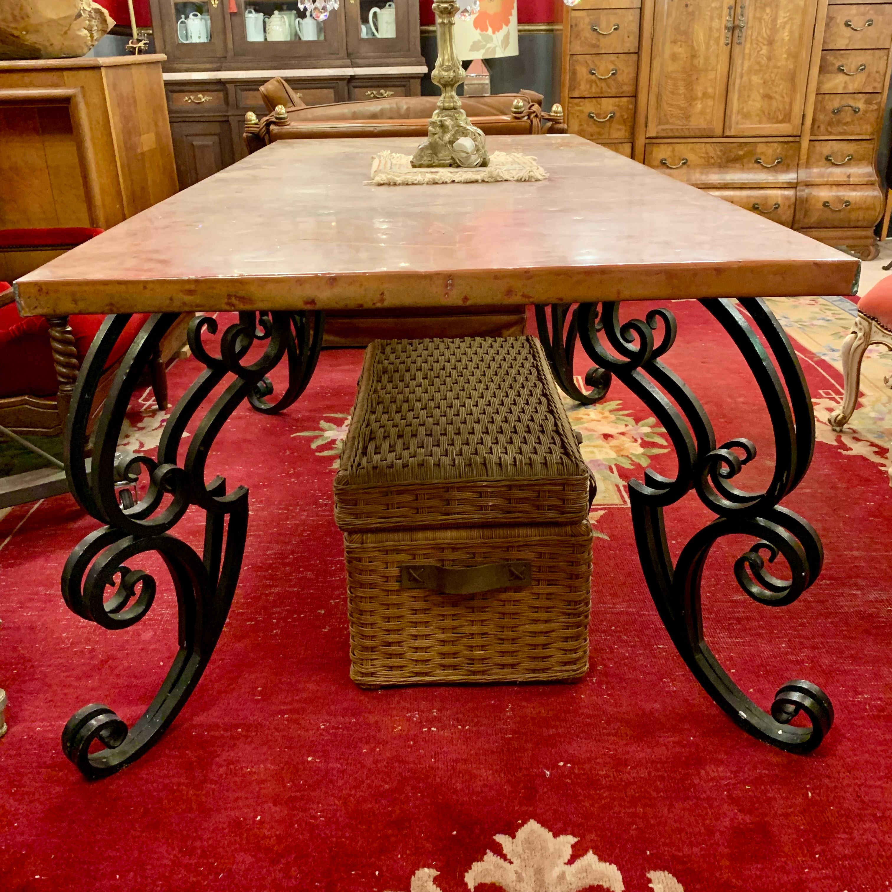 Wrought Iron Base and Copper Top Dining Table