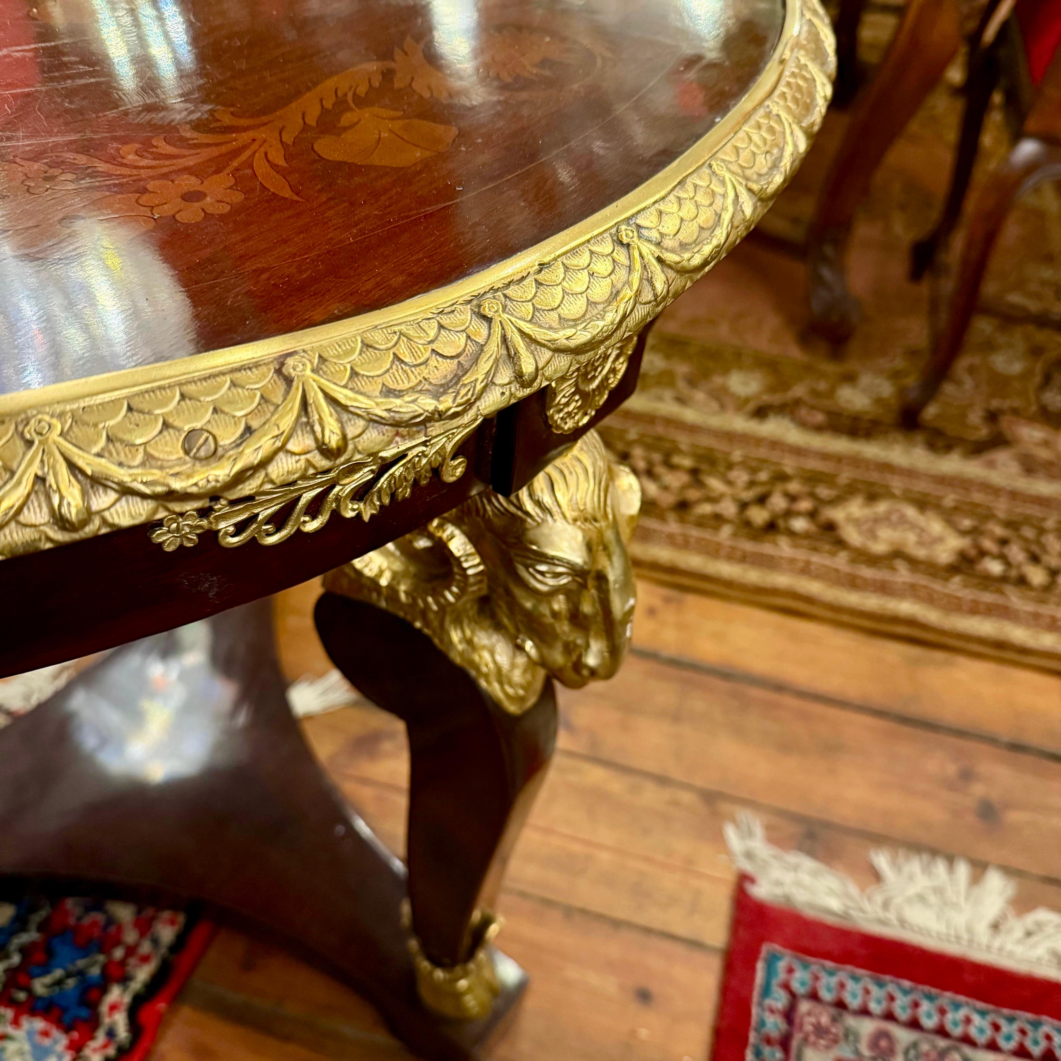 Empire Style Centre Table with Ram’s Head Mounts in Rosewood Veneer, Mid-20th Century