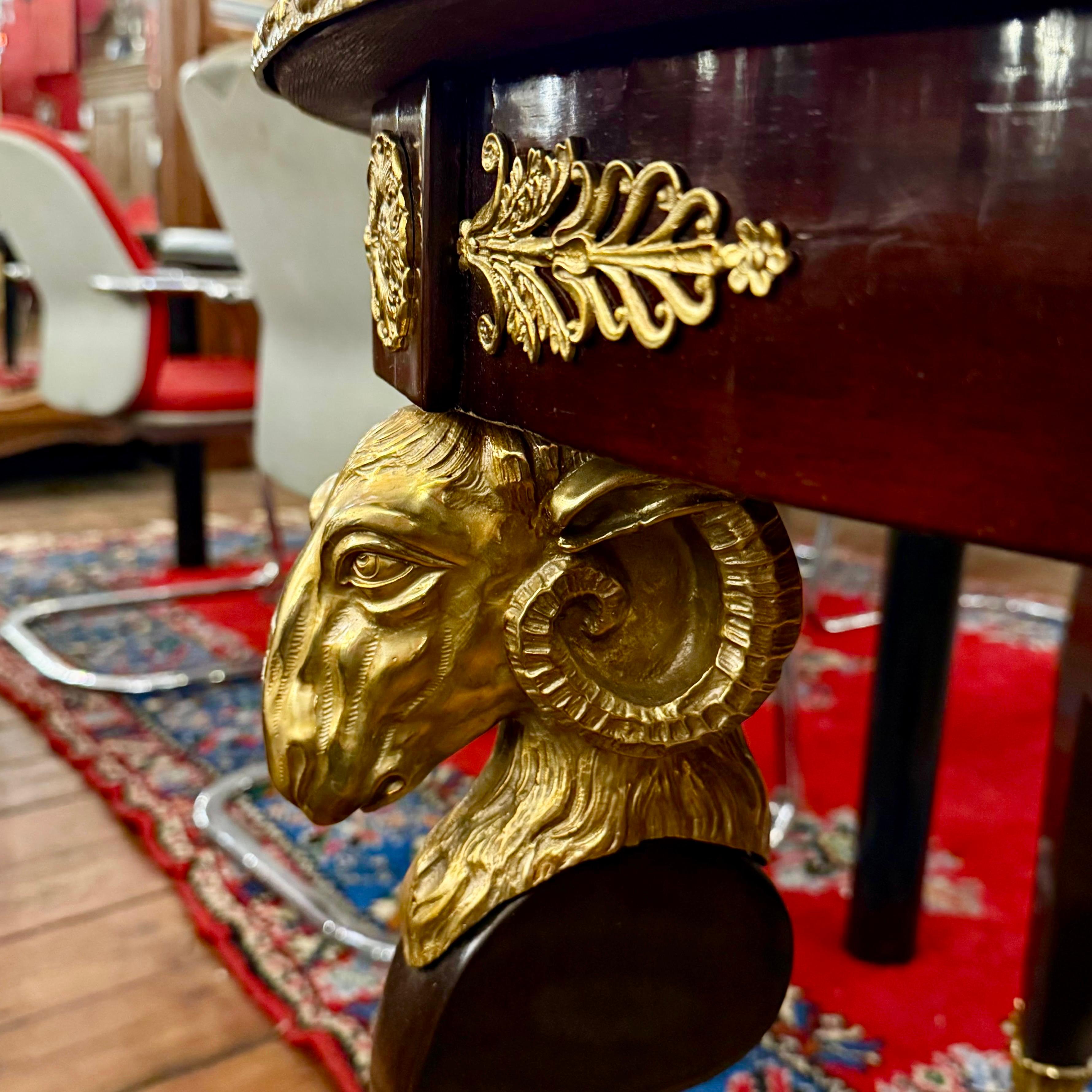 Empire Style Centre Table with Ram’s Head Mounts in Rosewood Veneer, Mid-20th Century