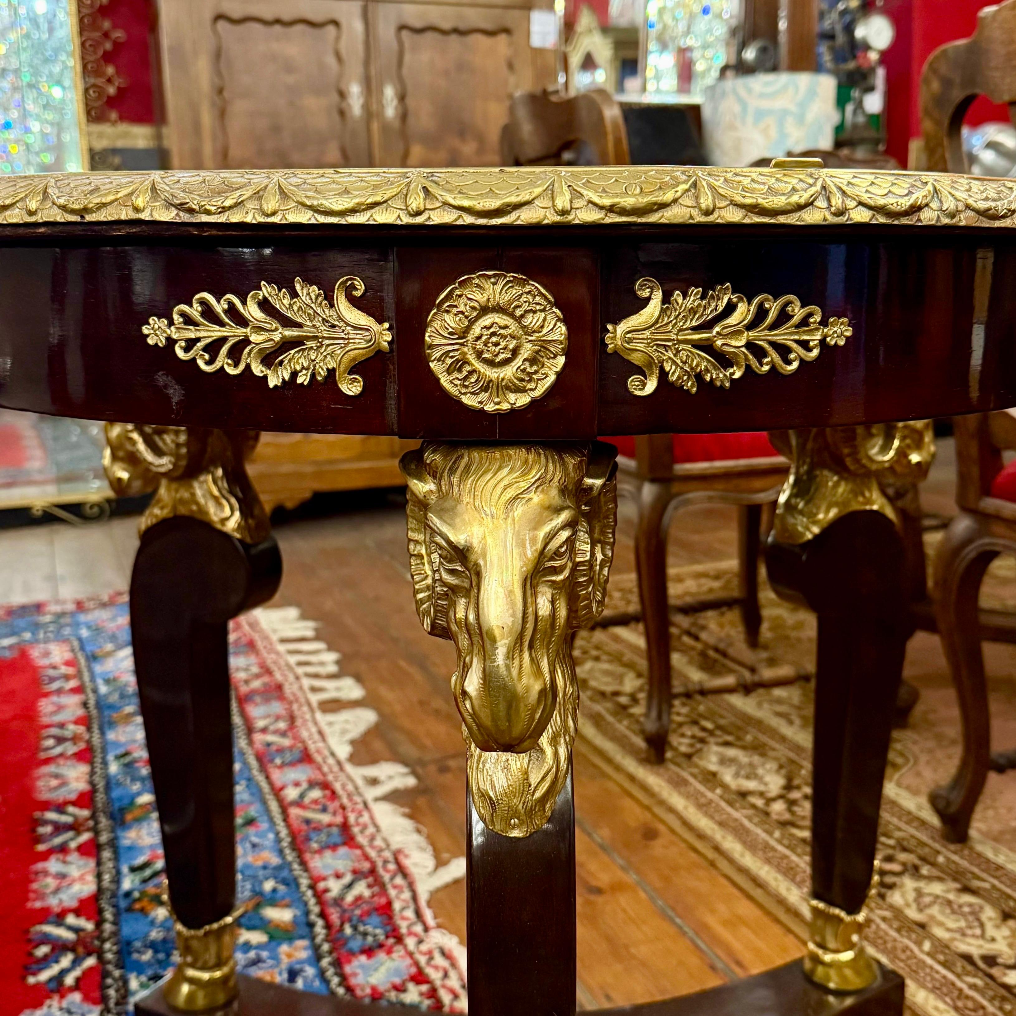 Empire Style Centre Table with Ram’s Head Mounts in Rosewood Veneer, Mid-20th Century