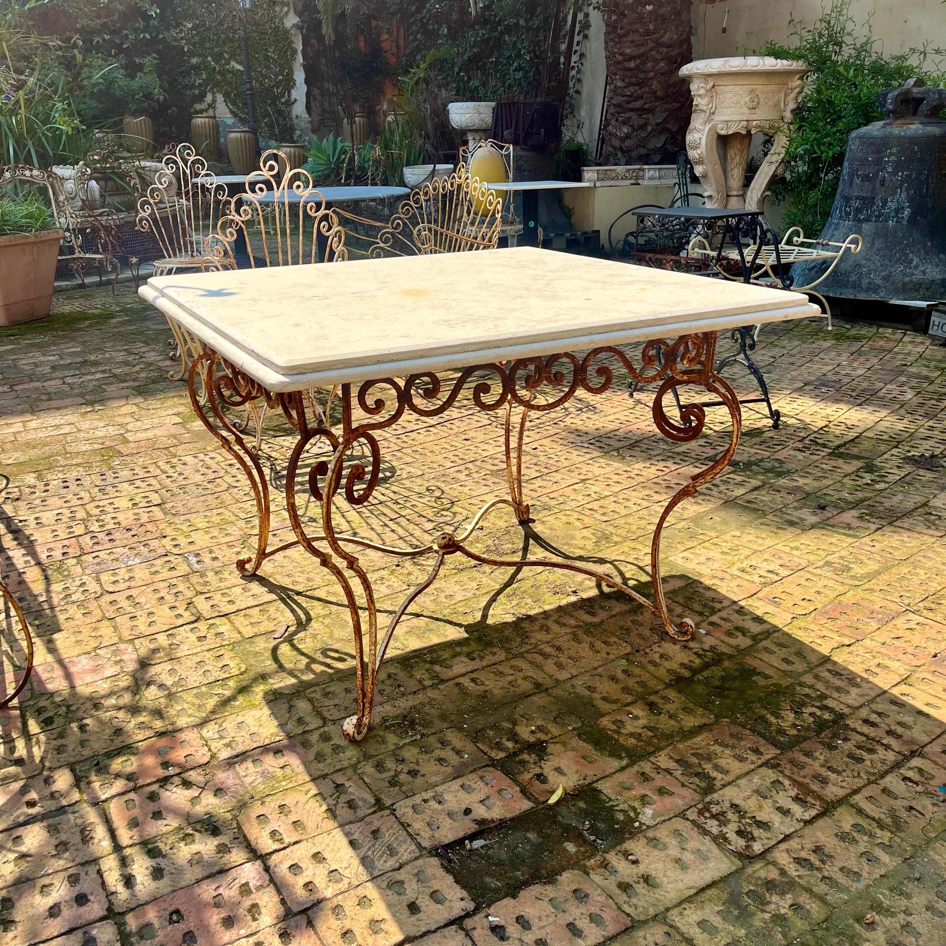 Rustic Wrought Iron Table with Marble Top