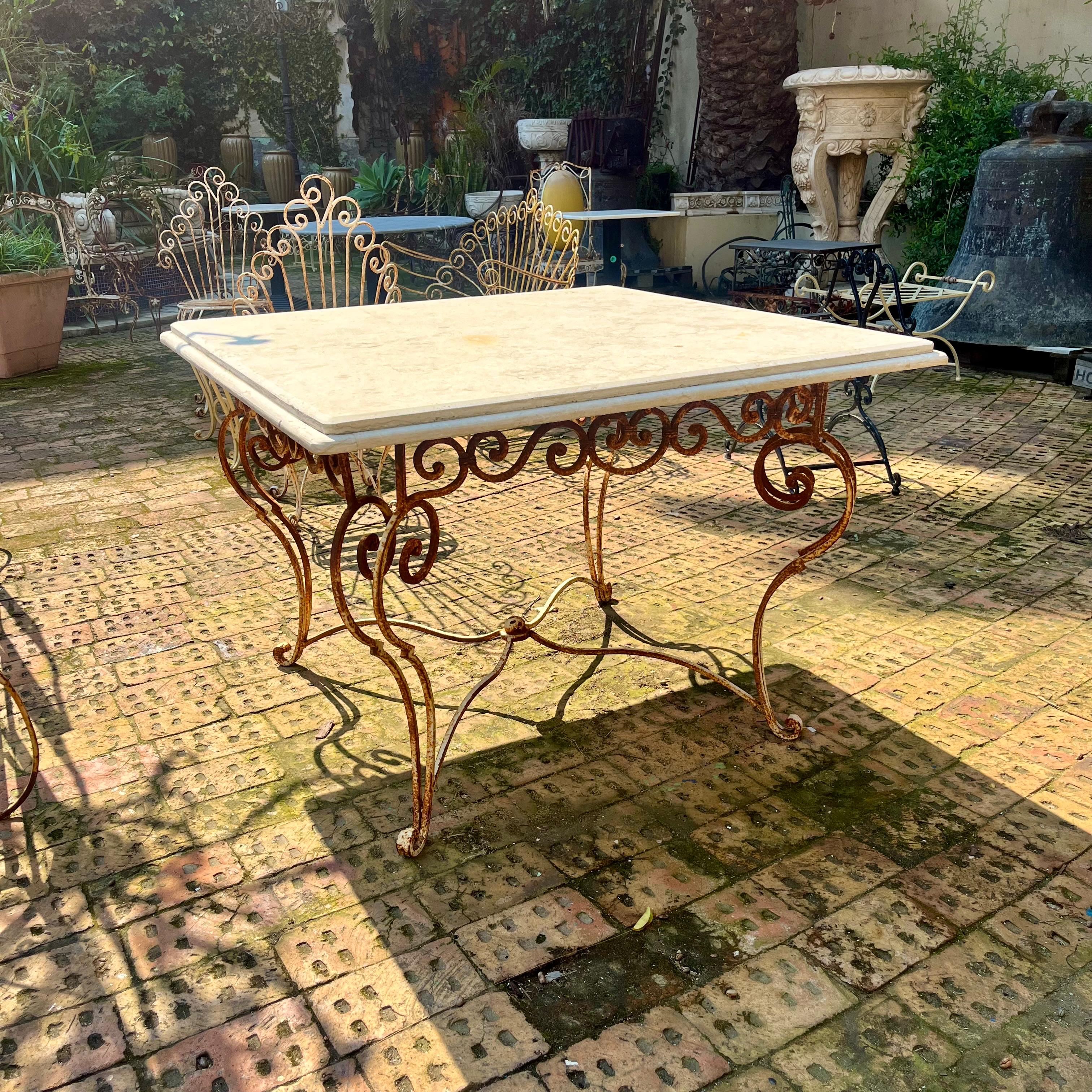 Rustic Wrought Iron Table with Marble Top