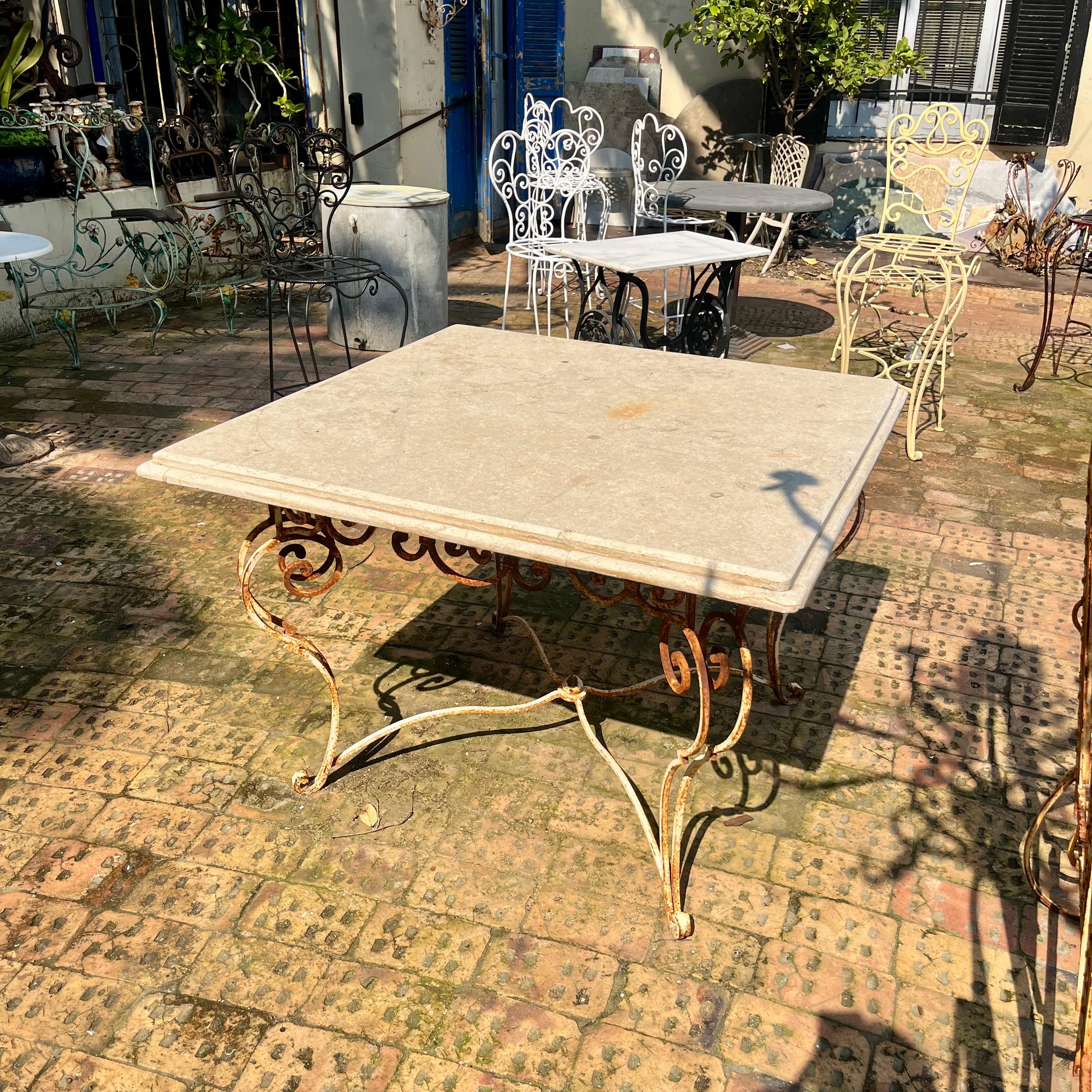 Rustic Wrought Iron Table with Marble Top