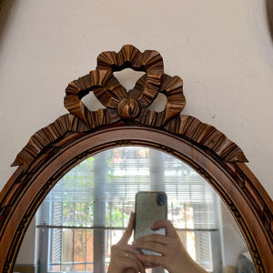 Petite Antique Oak Oval Mirror $