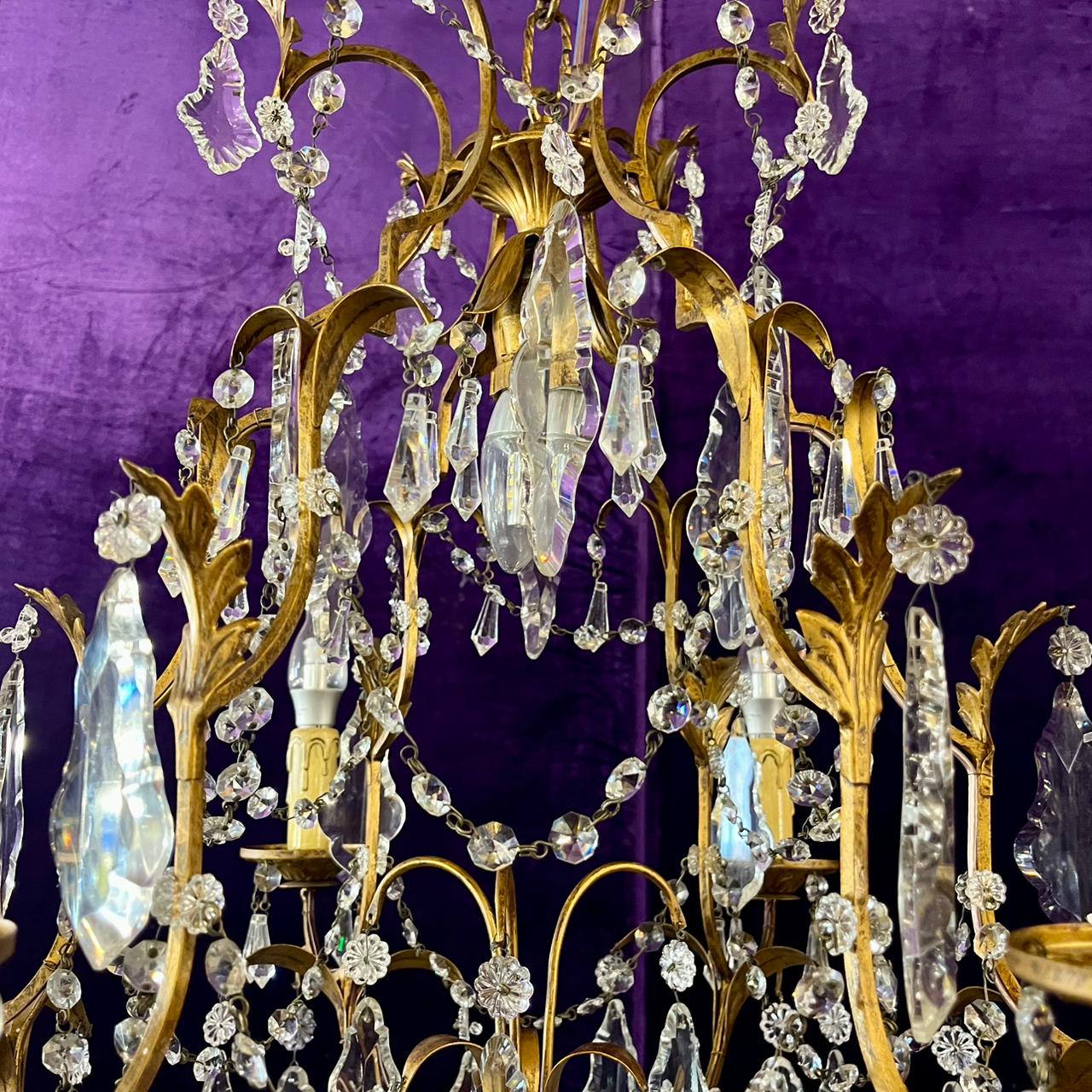 Antique Gilt Metal & Crystal Chandelier, c.1900