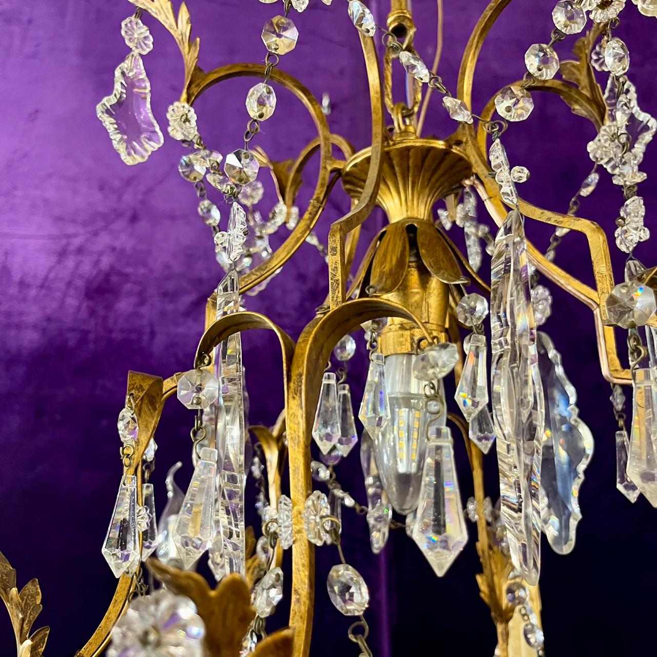Antique Gilt Metal & Crystal Chandelier, c.1900